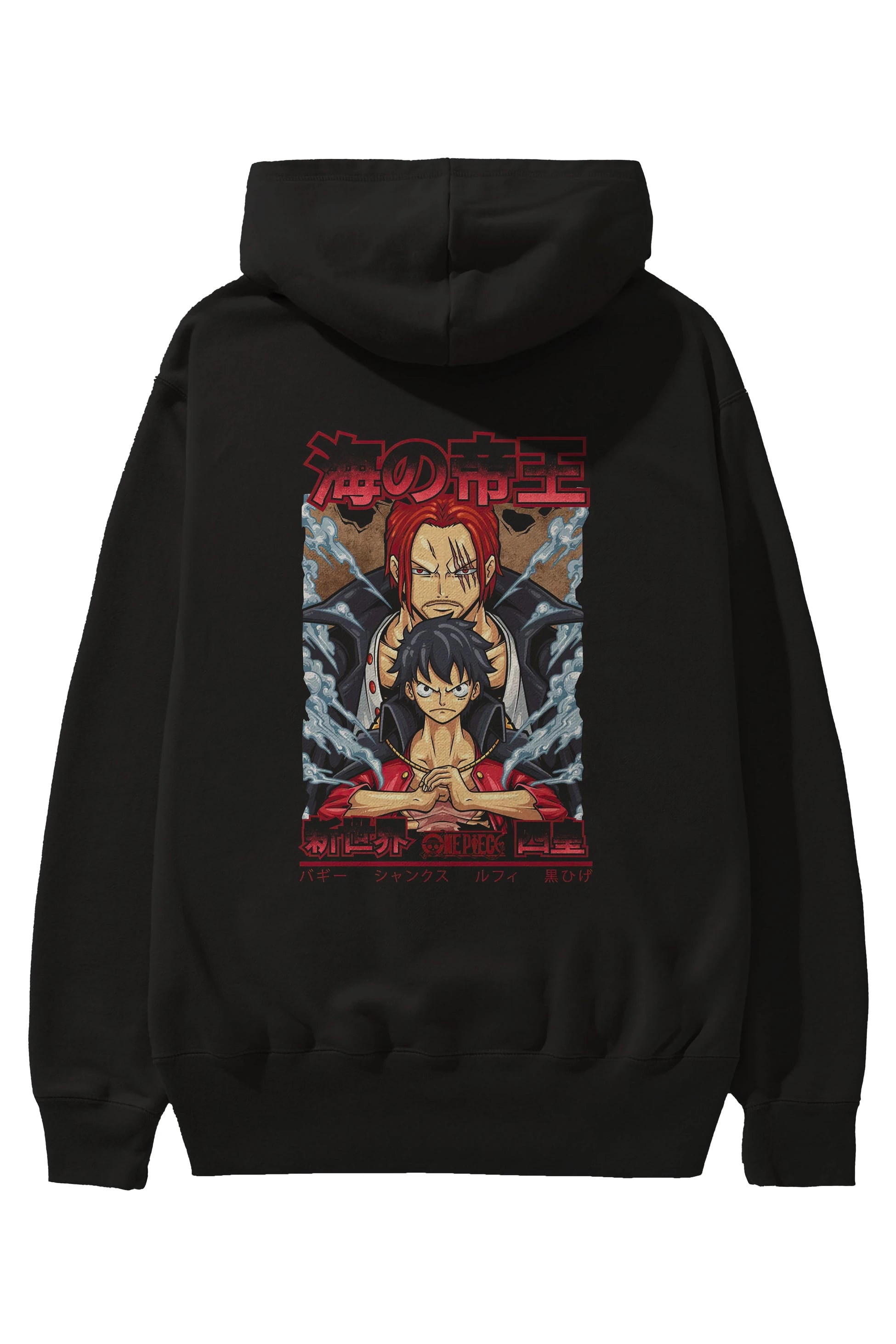 MONKEY D. LUFF and SHANKS Anime Arka Baskılı Hoodie Oversize Kapüşonlu Sweatshirt Erkek Kadın Unisex