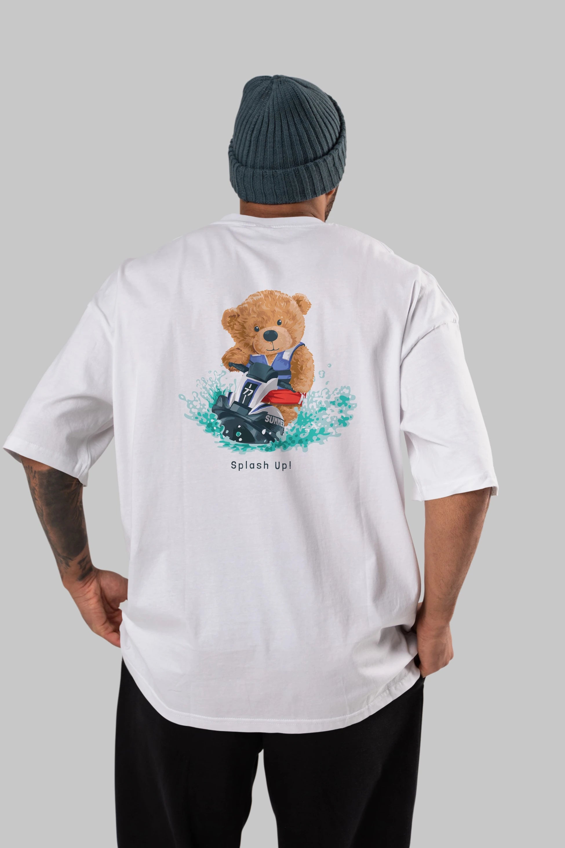 Teddy Bear Splash Up Arka Baskılı Oversize t-shirt Erkek Kadın Unisex %100 Pamuk