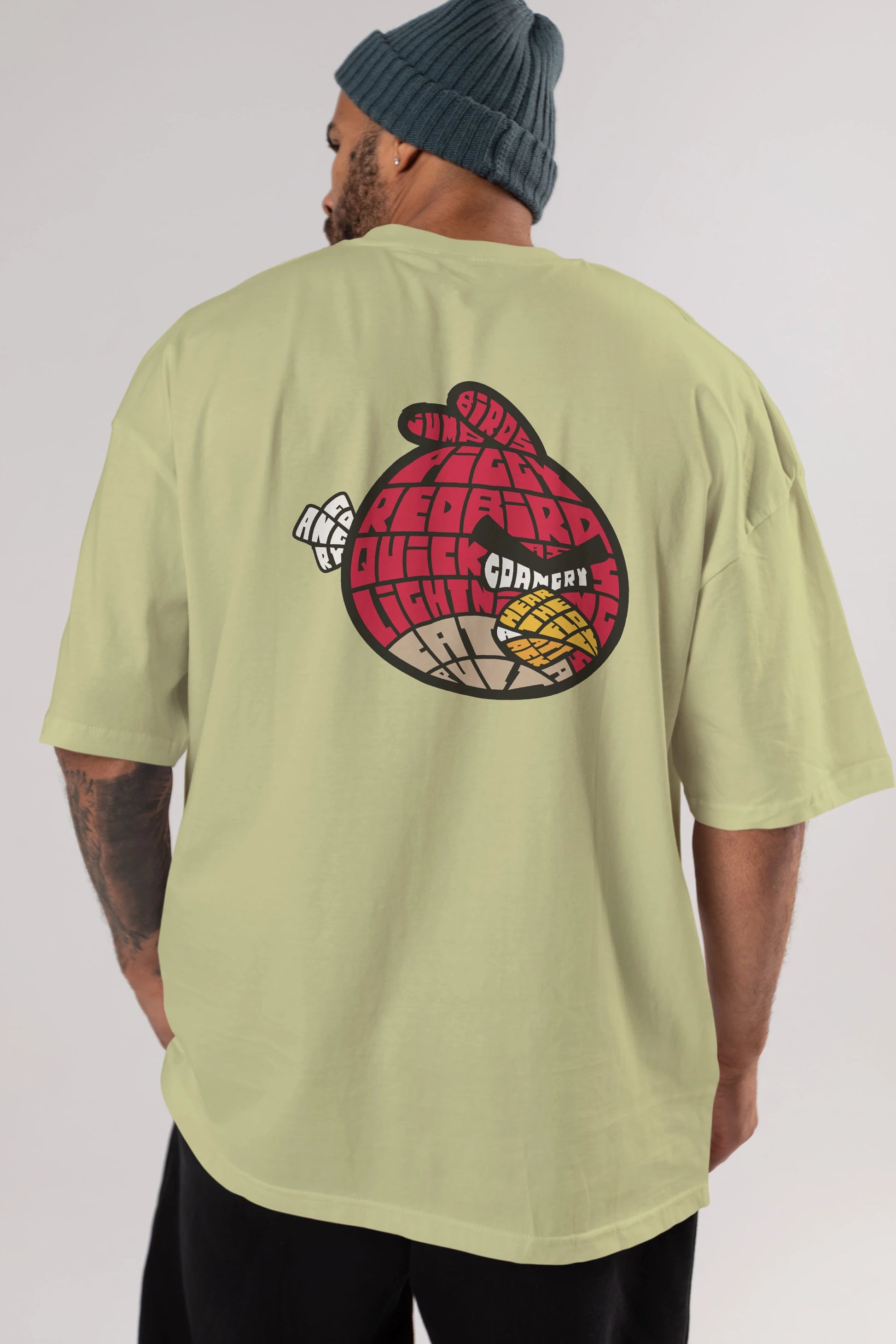 Bird With Anger Arka Baskılı Oversize t-shirt %100 pamuk Erkek Kadın Unisex