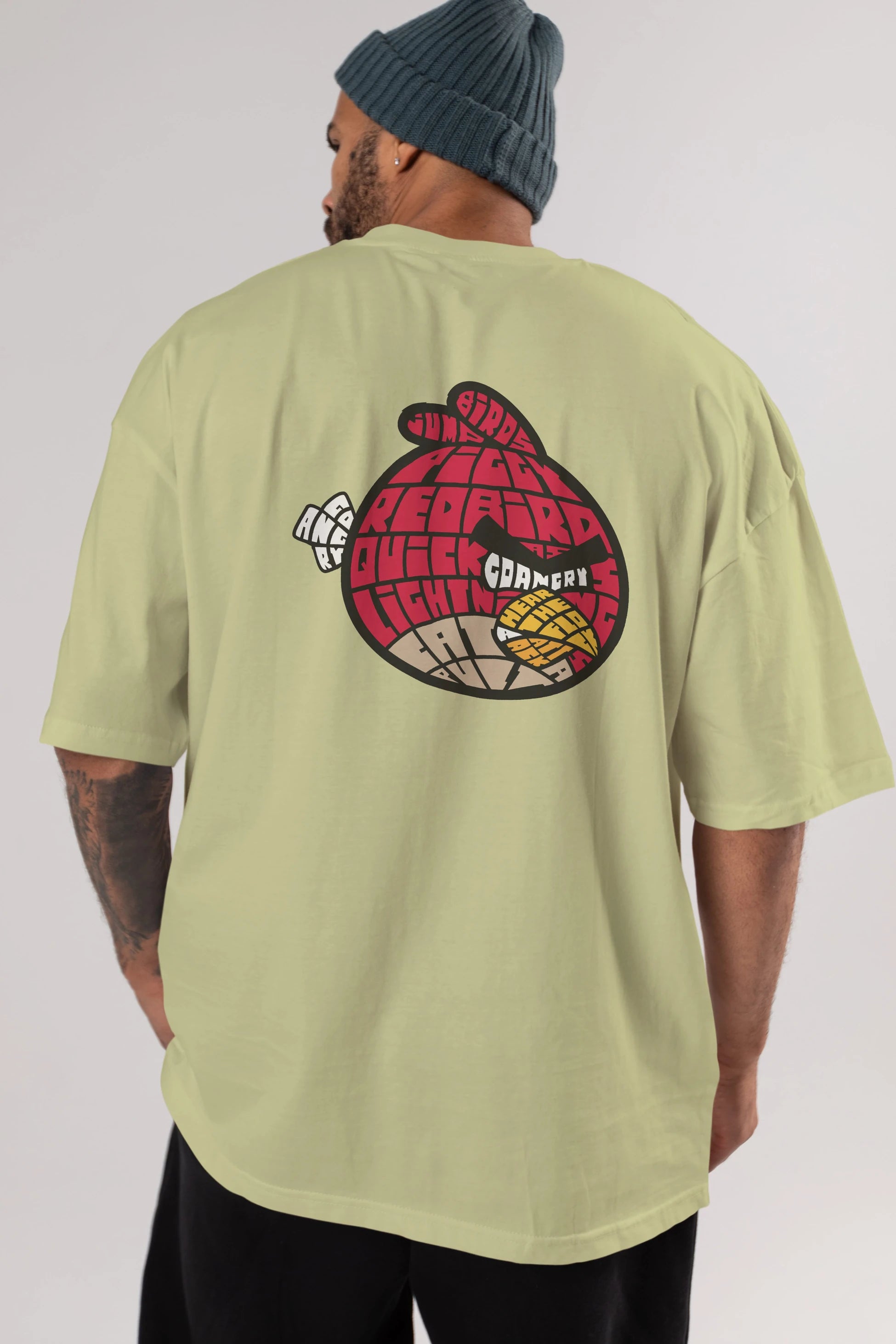 Bird With Anger Arka Baskılı Oversize t-shirt %100 pamuk Erkek Kadın Unisex