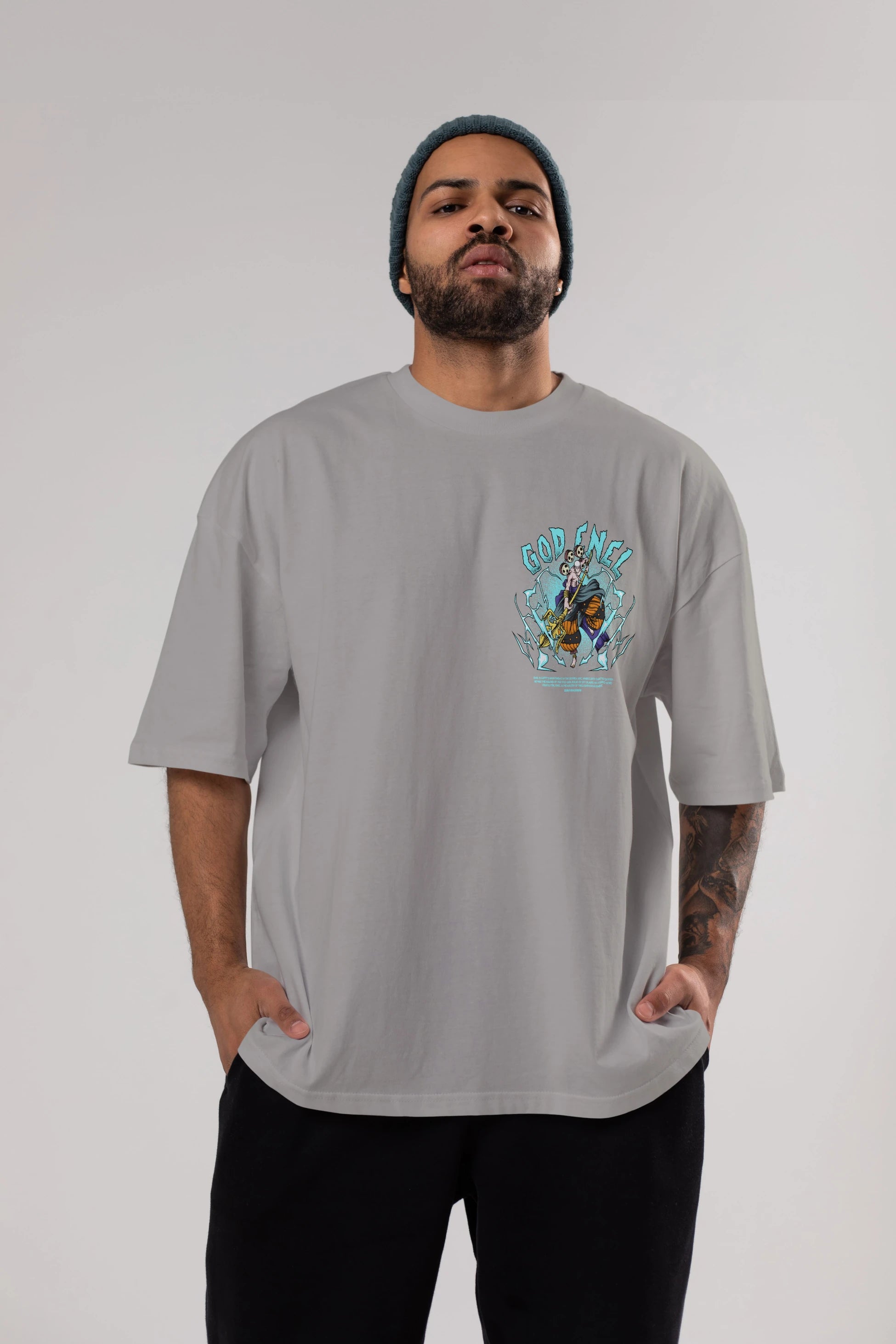 Eneru Ön Sol Baskılı Oversize t-shirt Erkek Kadın Unisex %100 Pamuk Bisiklet Yaka tişort