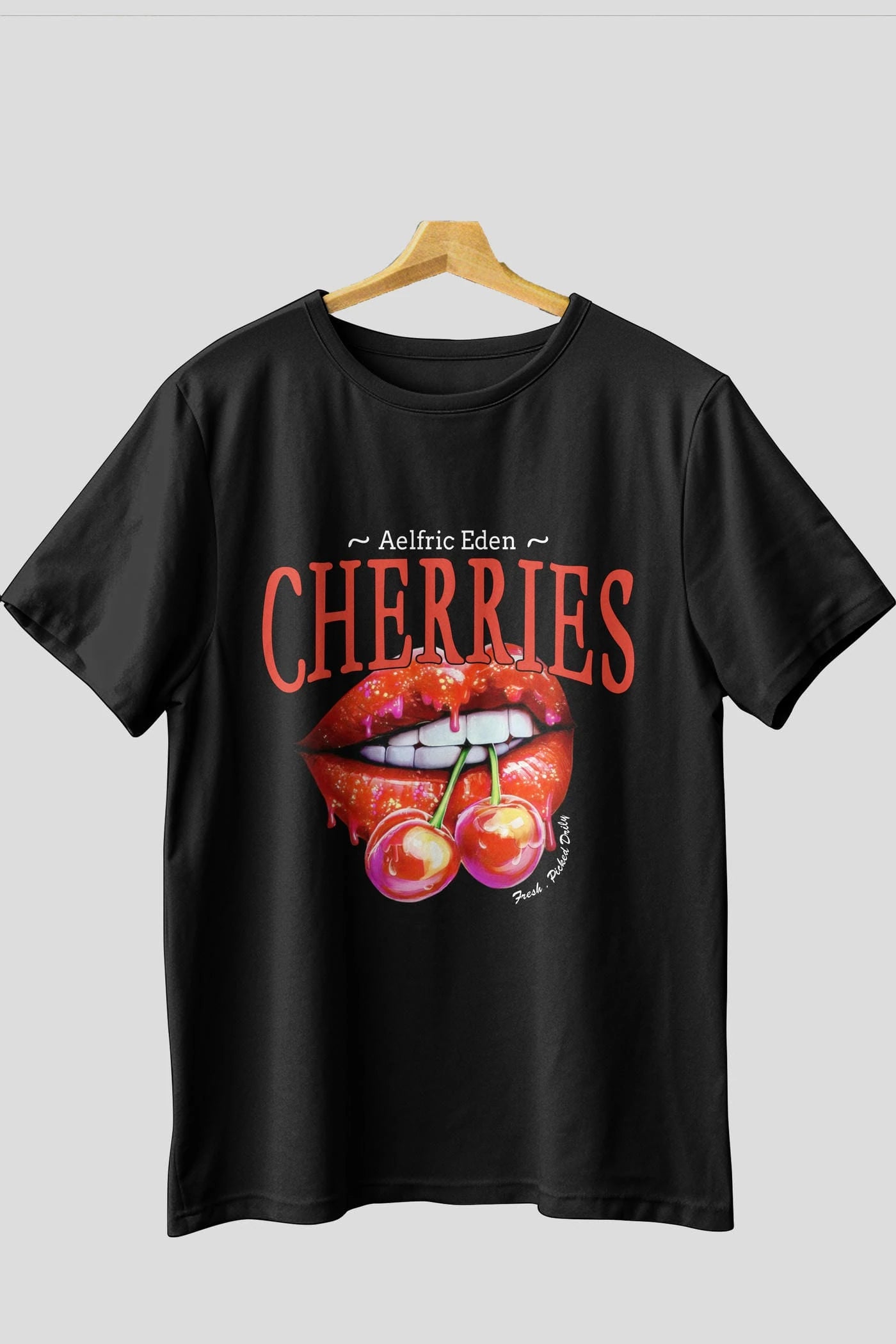 Cherry Cherries 3 Ön Baskılı Oversize t-shirt Erkek Kadın Pamuk Bisiklet Yaka tişort