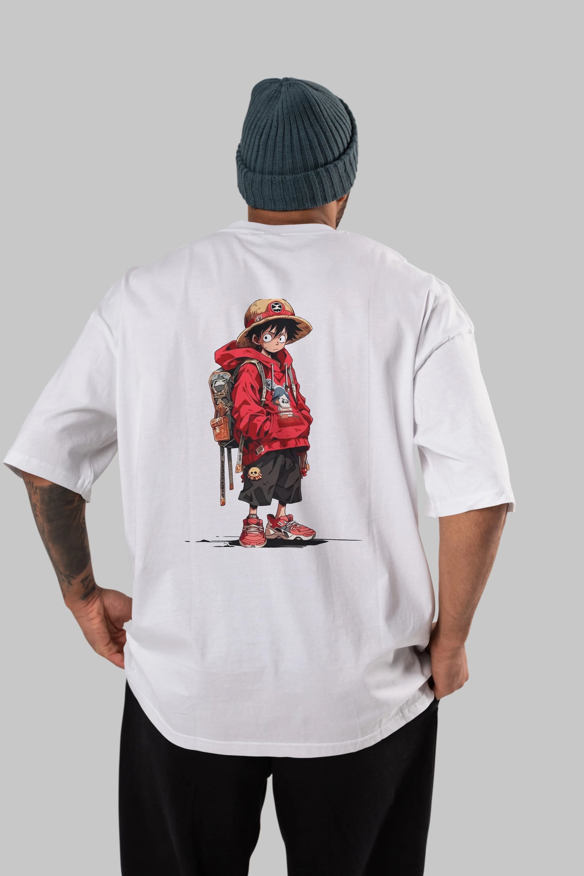 One Piece Arka Baskılı Oversize t-shirt Erkek Kadın Unisex %100 Pamuk Bisiklet Yaka tişort