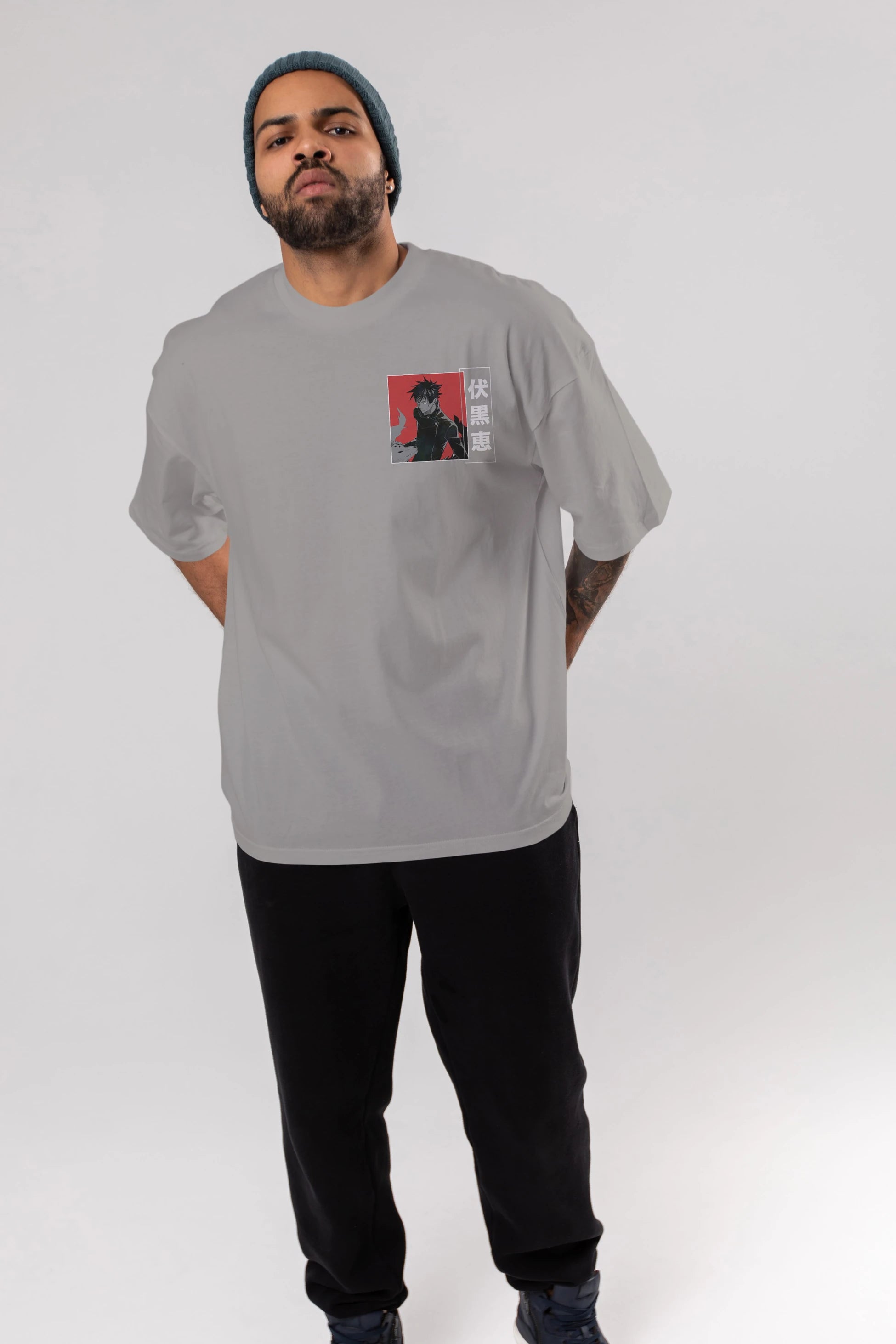 Megumi Fushiguro Ön Sol Baskılı Oversize t-shirt Erkek Kadın Unisex %100 Pamuk Bisiklet Yaka tişort