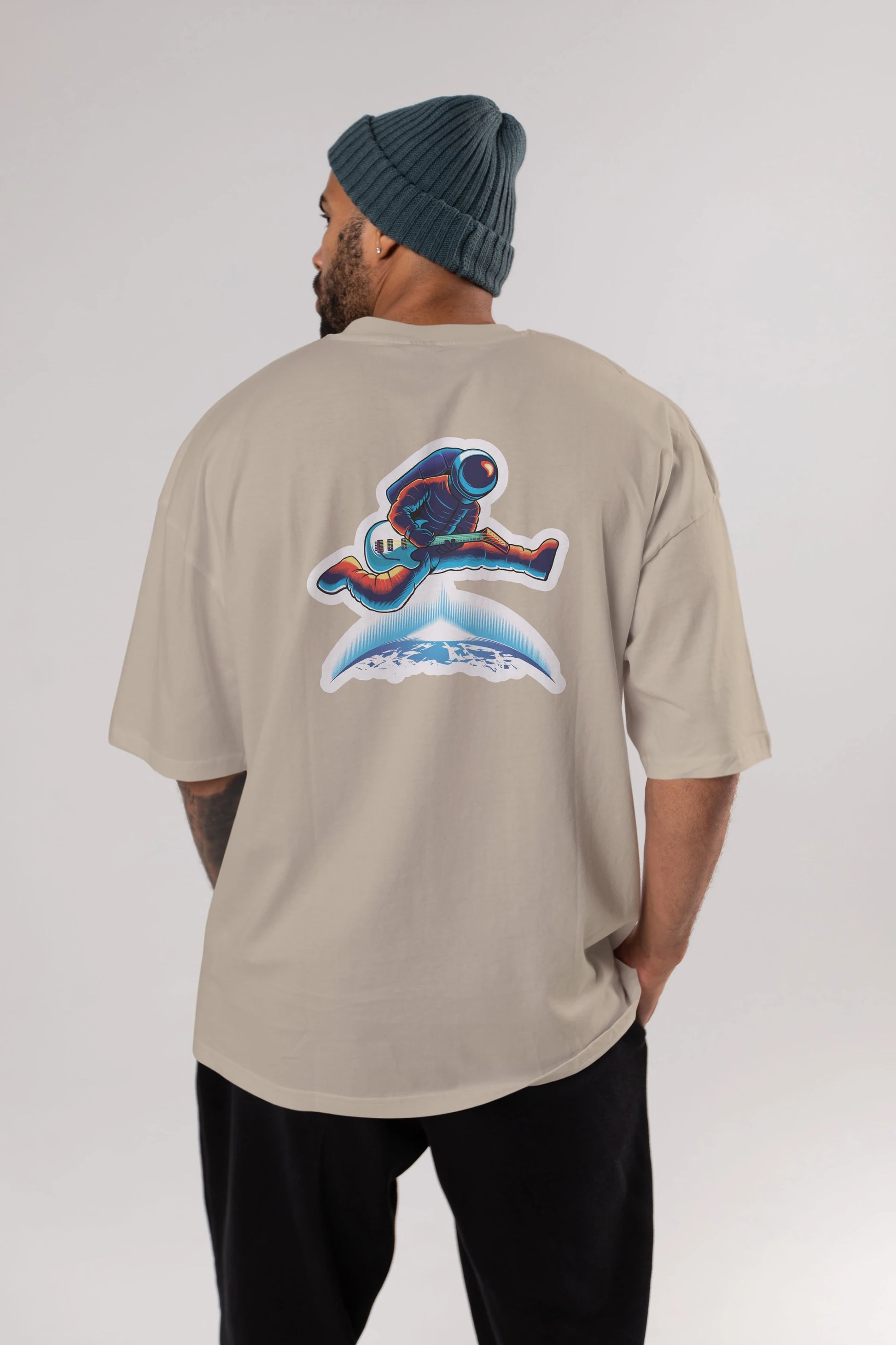 Astroguitar Sticker Arka Baskılı Oversize t-shirt Erkek Kadın Unisex