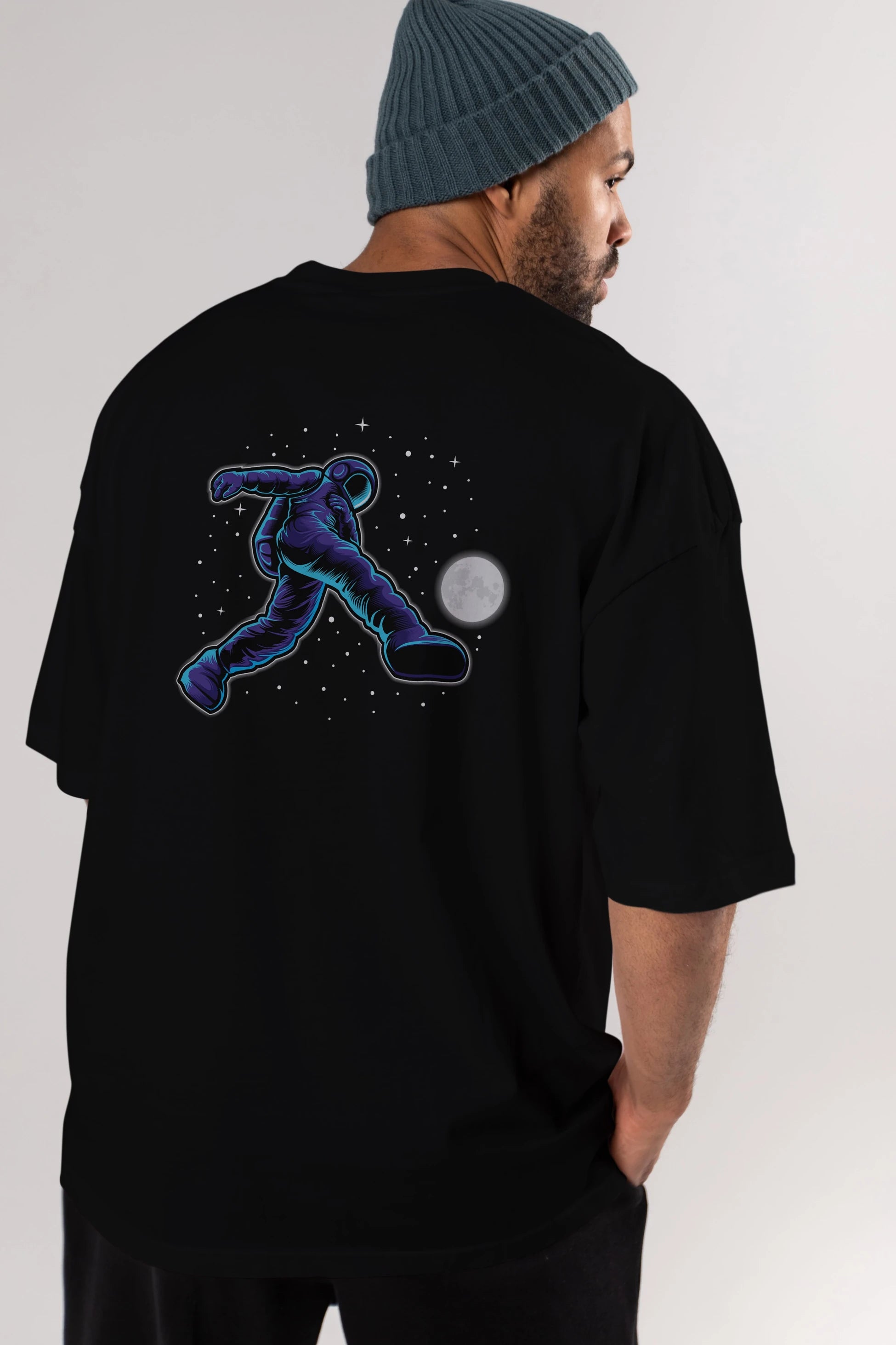 Astroball in Space Arka Baskılı Oversize t-shirt Erkek Kadın Unisex