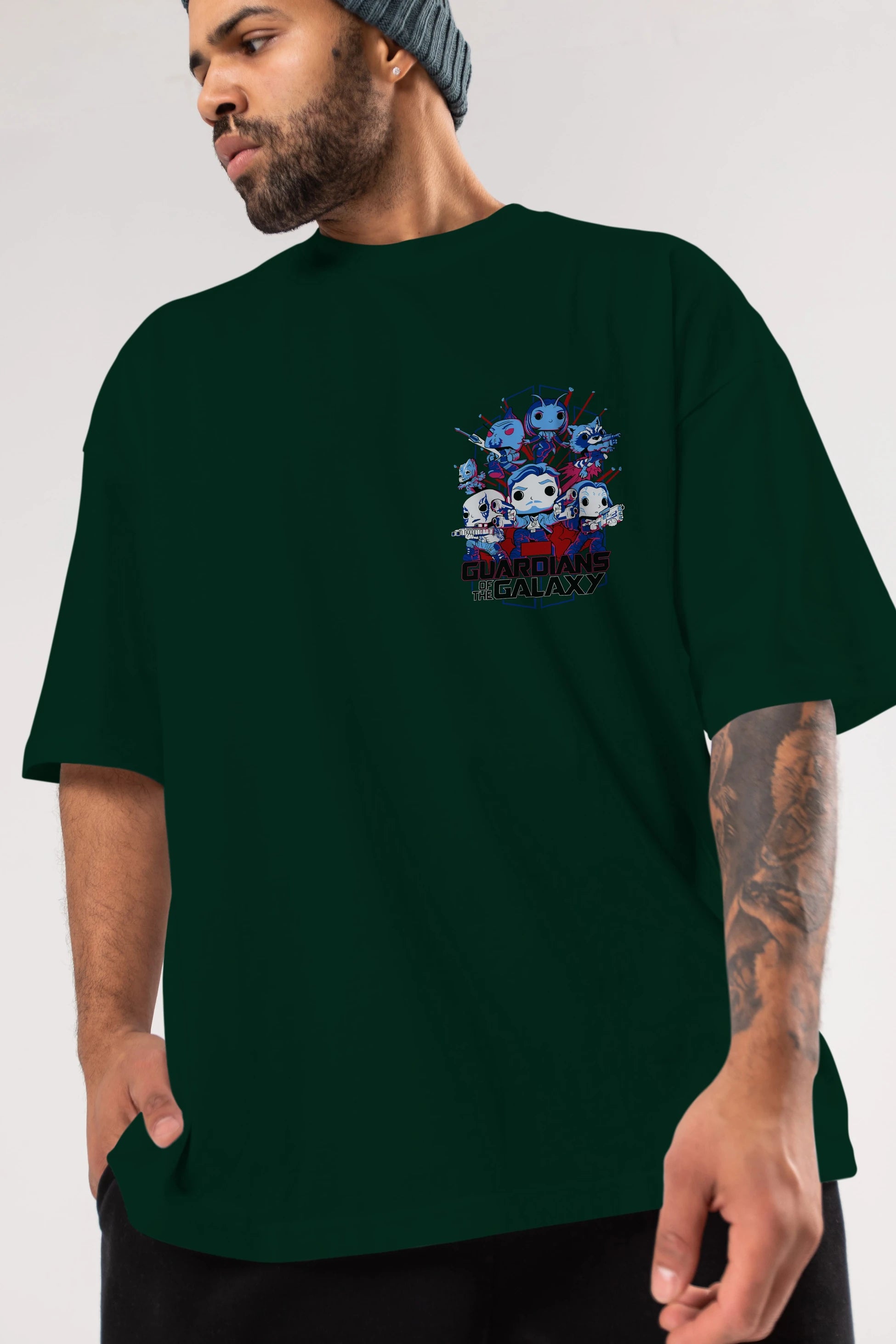 Guardians of the Galaxy Ön Sol Baskılı Oversize t-shirt Erkek Kadın Unisex %100 Pamuk Bisiklet Yaka tişort