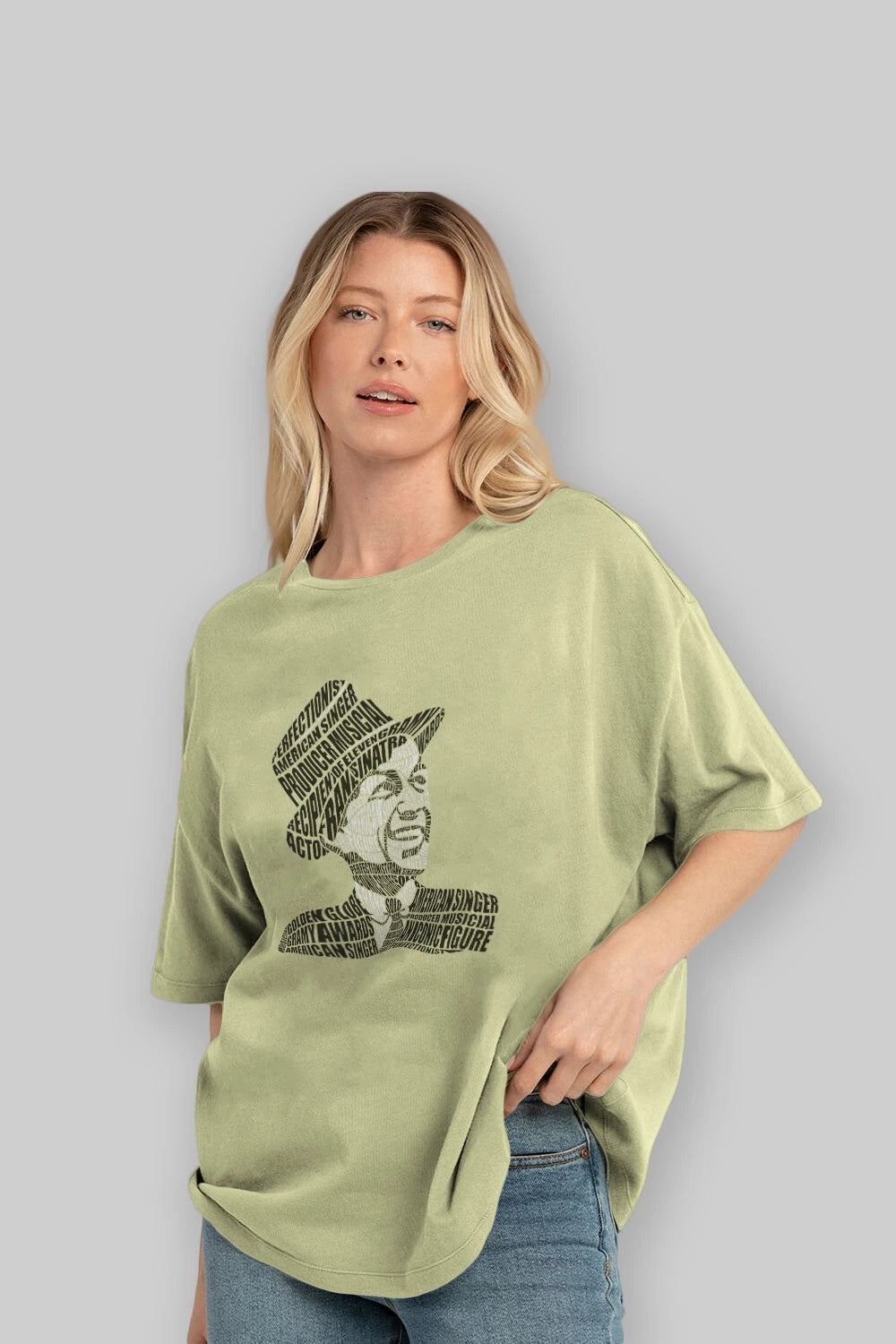 Frank Sinatra Calligram Ön Baskılı Oversize t-shirt %100 pamuk Erkek Kadın Unisex