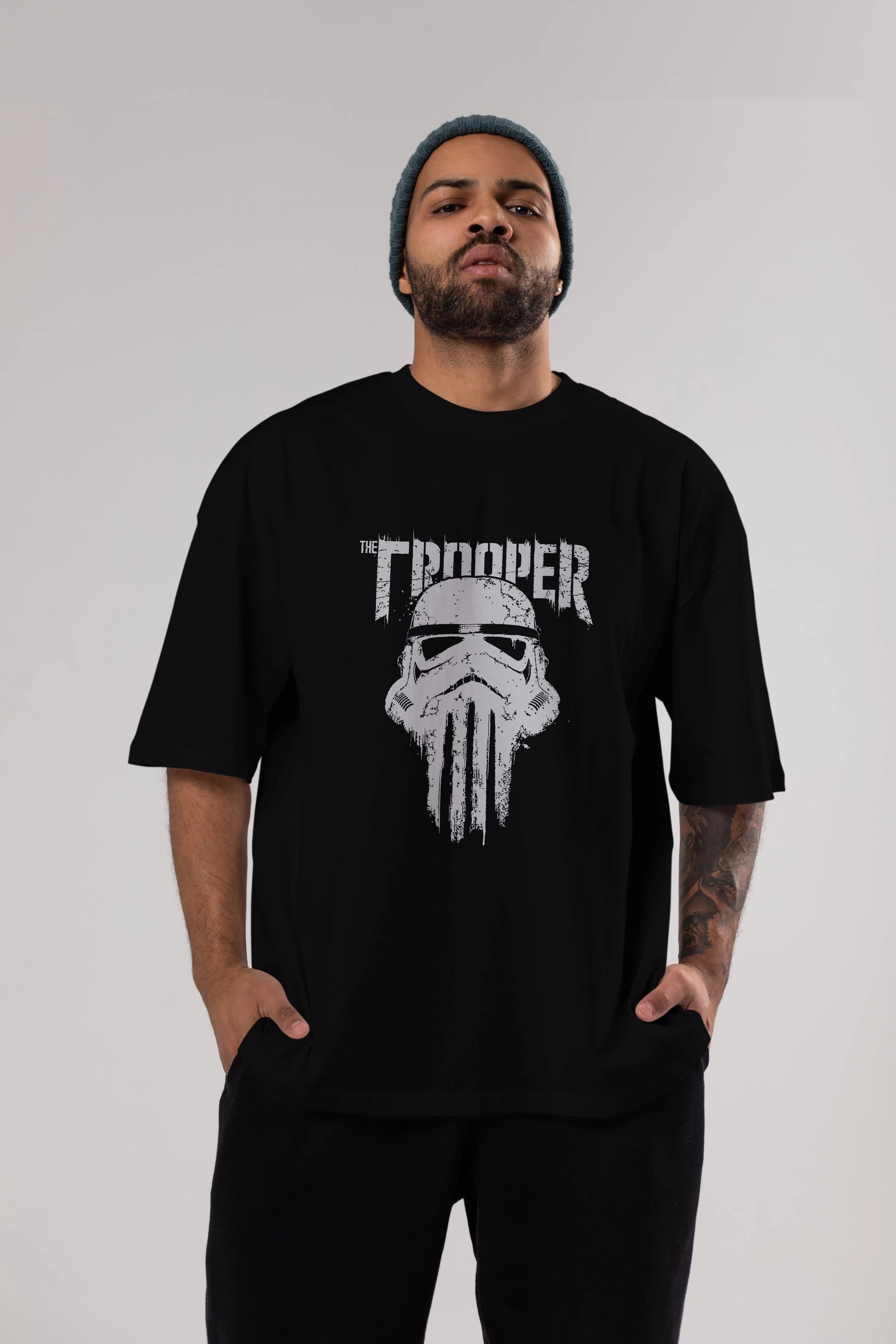 The Trooper Ön Baskılı Oversize t-shirt Erkek Kadın Unisex %100 Pamuk Bisiklet Yaka tişort
