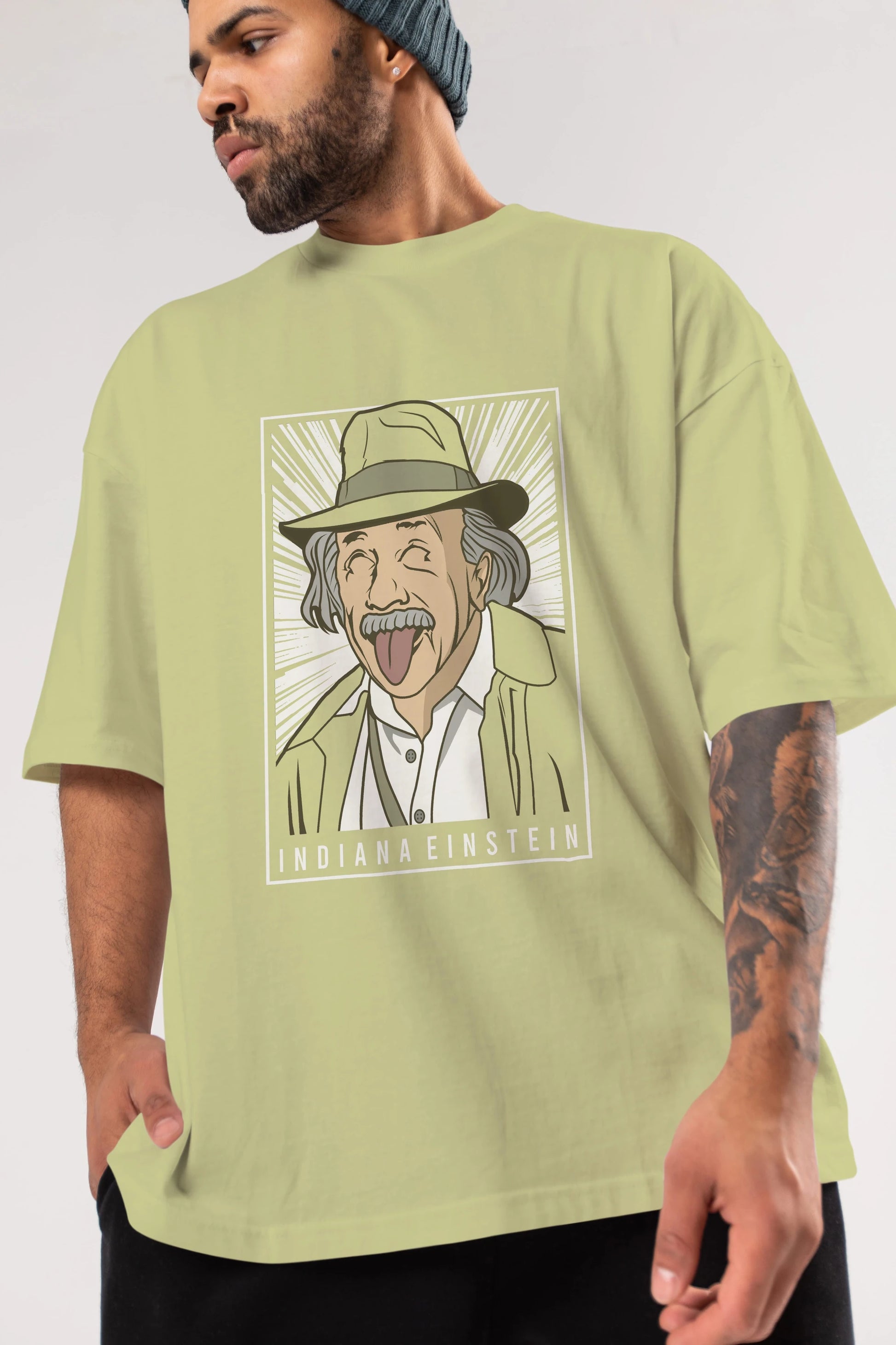 Indiana Jones Einstein Ön Baskılı Oversize t-shirt Erkek Kadın Unisex %100 Pamuk tişort