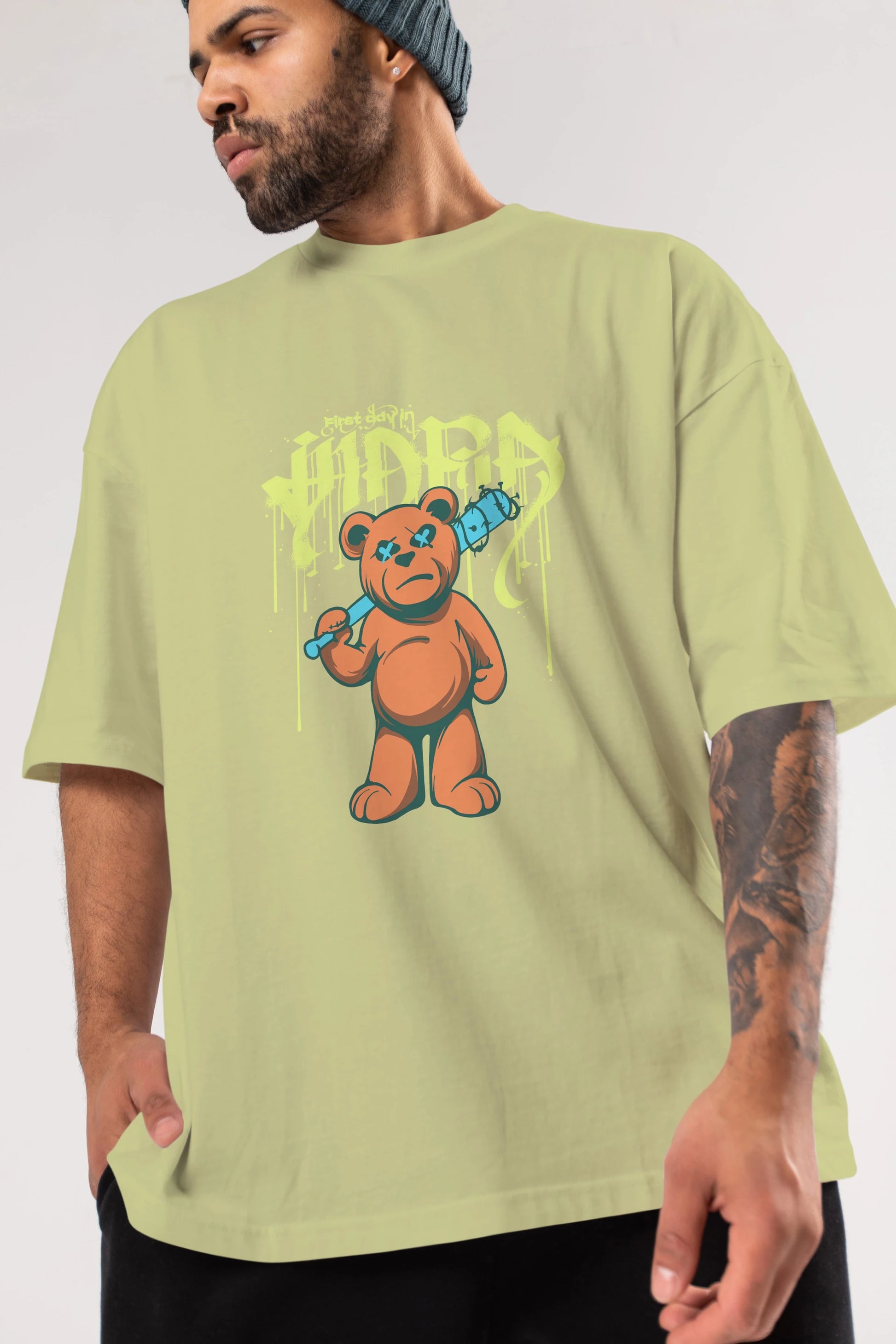 Hidra Bear Ön Baskılı Oversize t-shirt Erkek Kadın Unisex