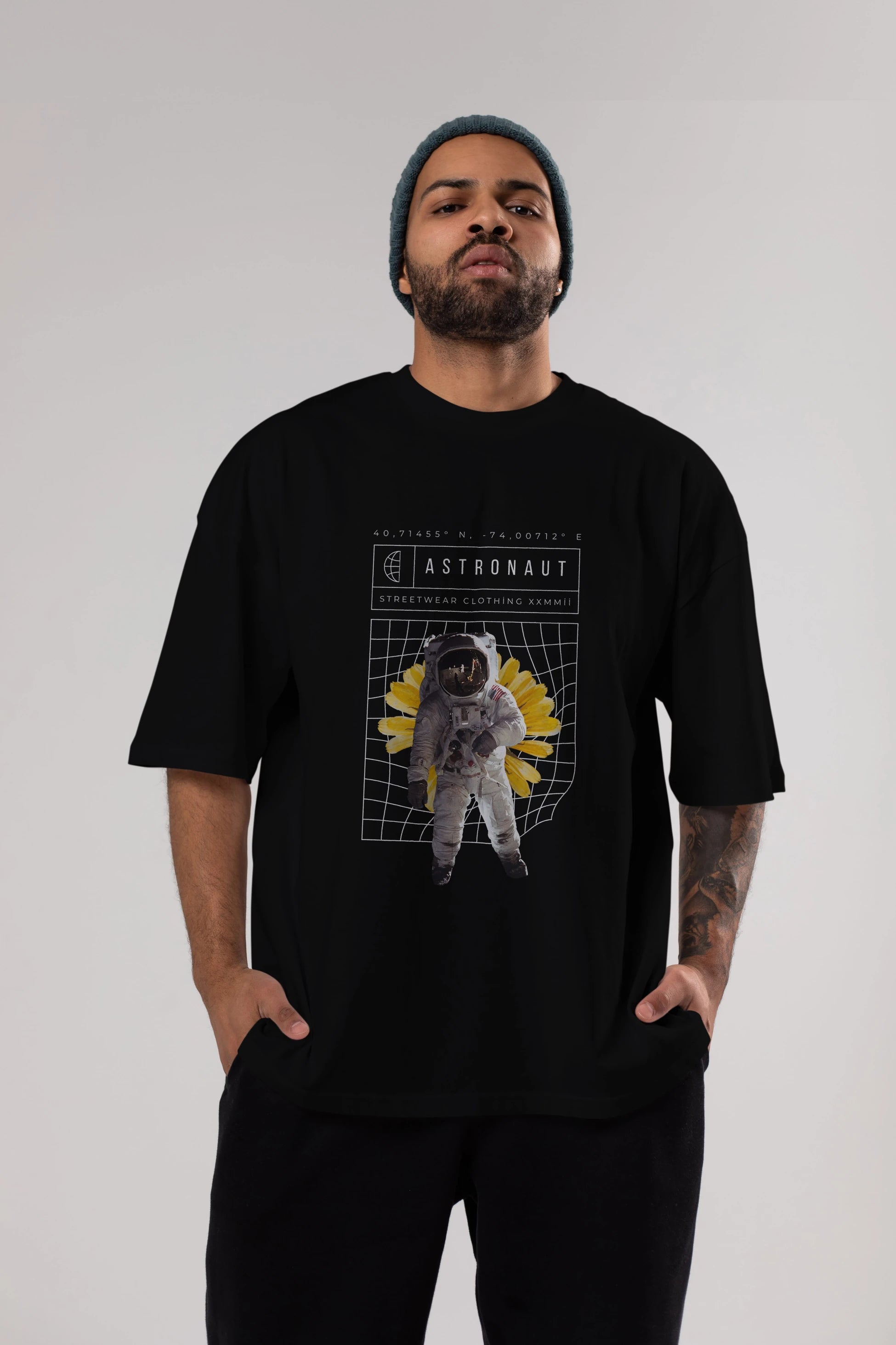 Astronaut Streetwear Ön Baskılı Oversize t-shirt Erkek Kadın Unisex