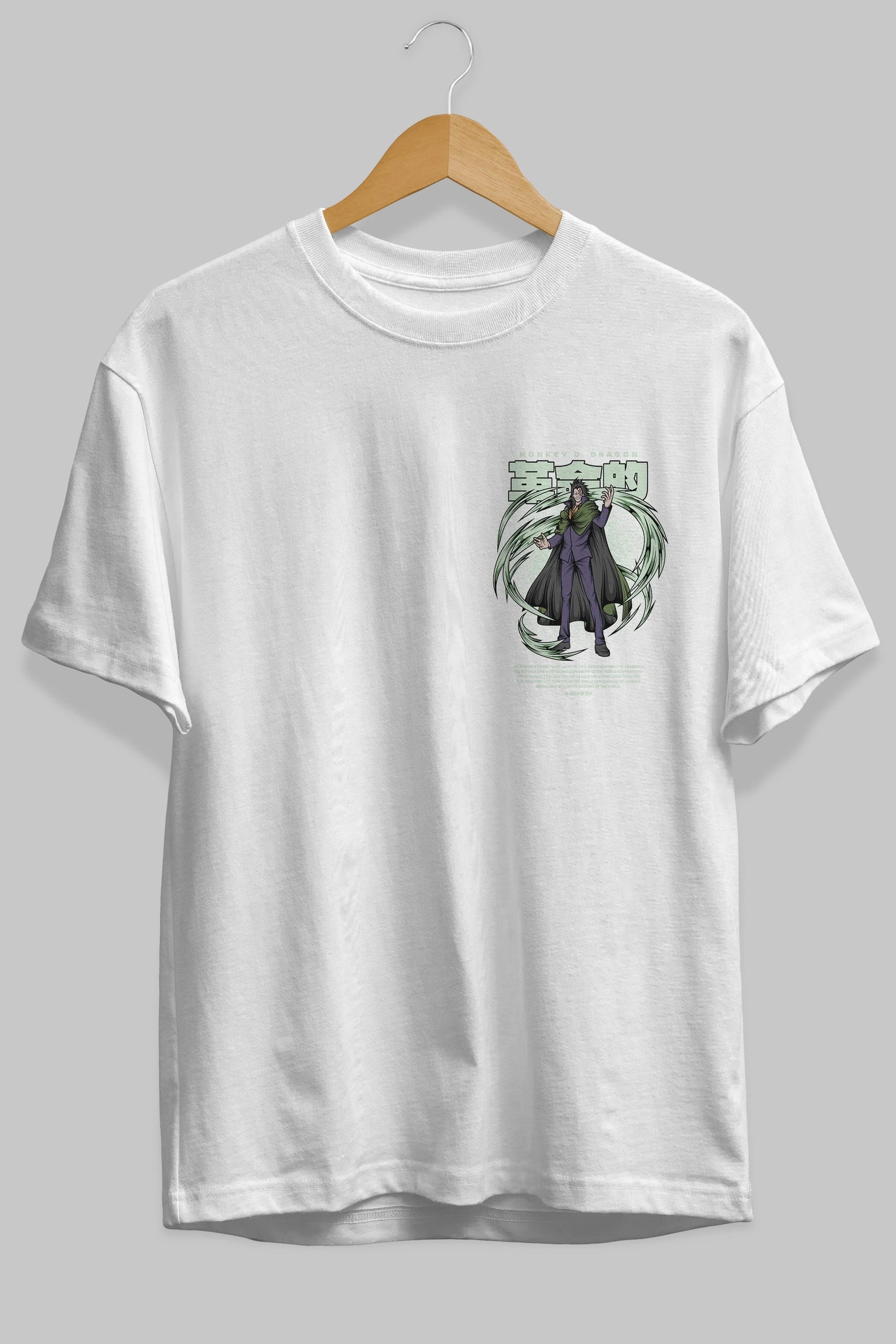 Monkey D. Dragon Ön Sol Baskılı Oversize t-shirt Erkek Kadın Unisex %100 Pamuk Bisiklet Yaka tişort
