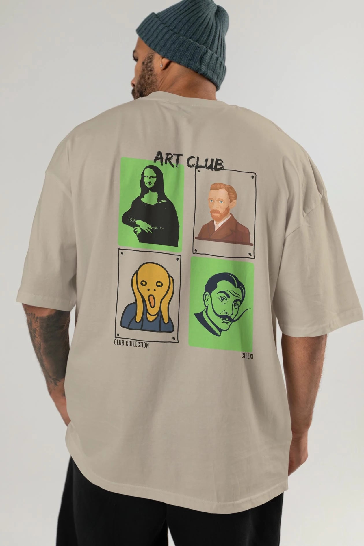 Art Club Arka Baskılı Oversize t-shirt Erkek Kadın %100 Pamuk Bisiklet Yaka tişort