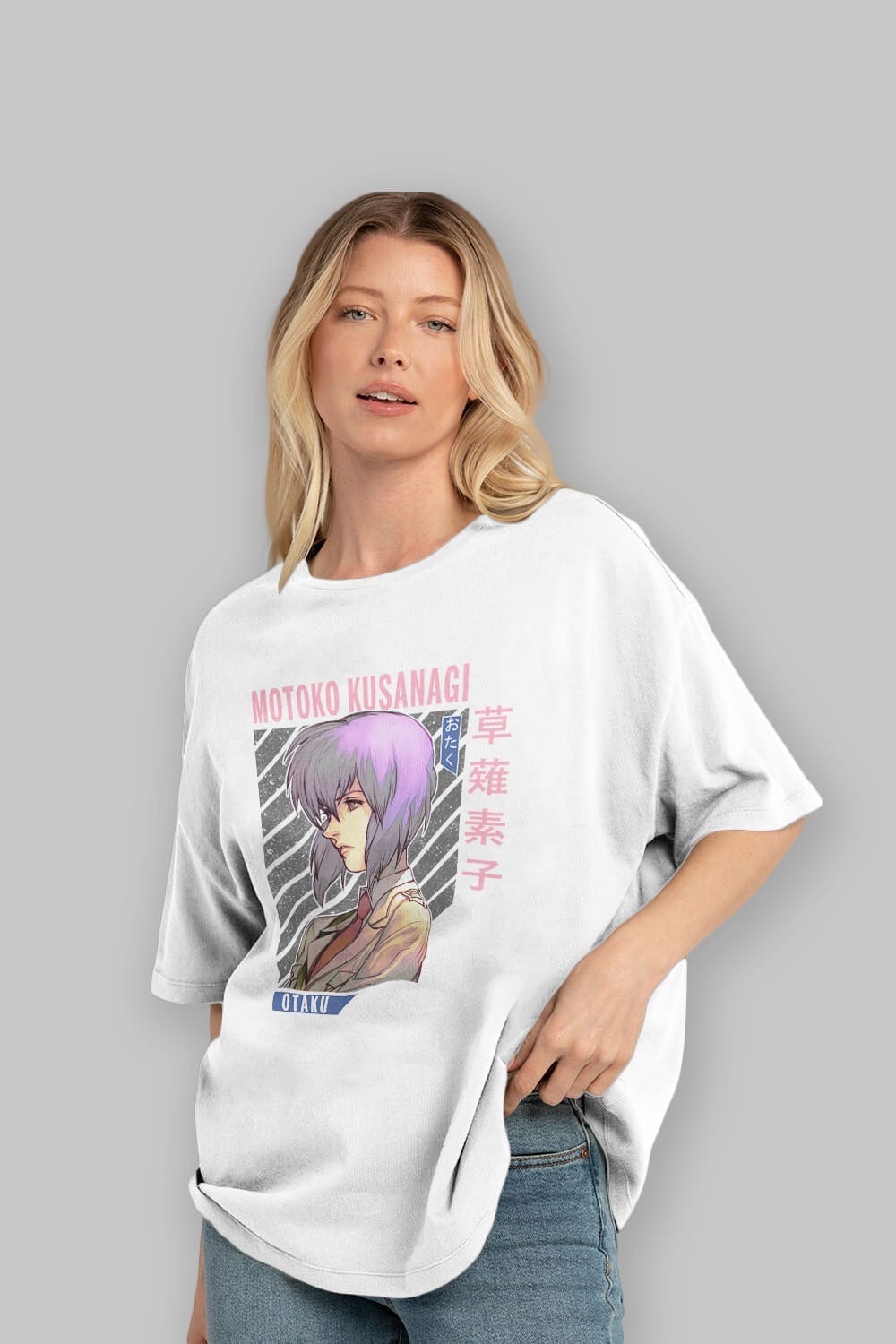 Motoko Kusanagi 4 Anime Ön Baskılı Oversize t-shirt %100 pamuk Erkek Kadın Unisex