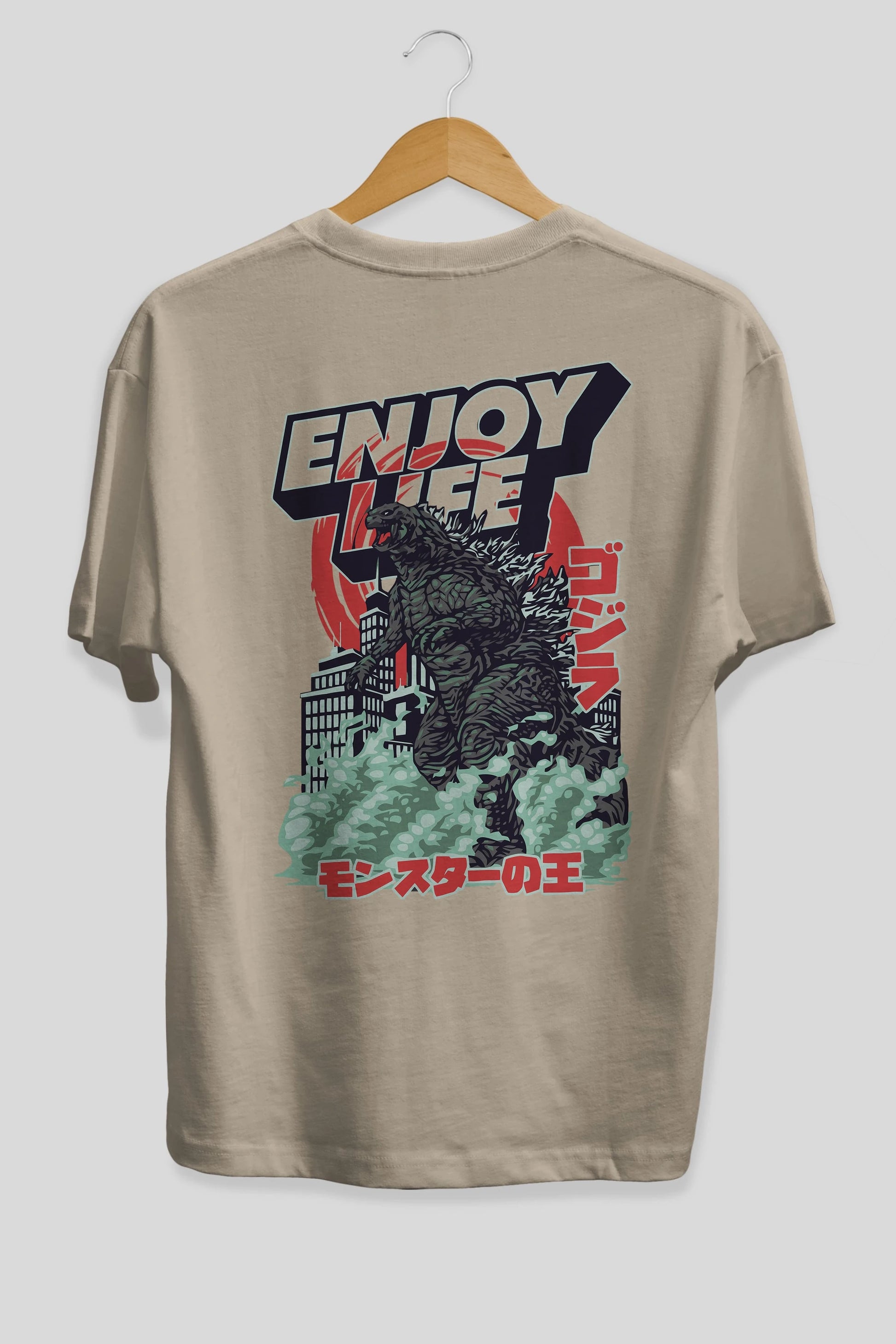 Godzilla Arka Baskılı Oversize t-shirt Erkek Kadın Unisex %100 Pamuk Bisiklet Yaka tişort