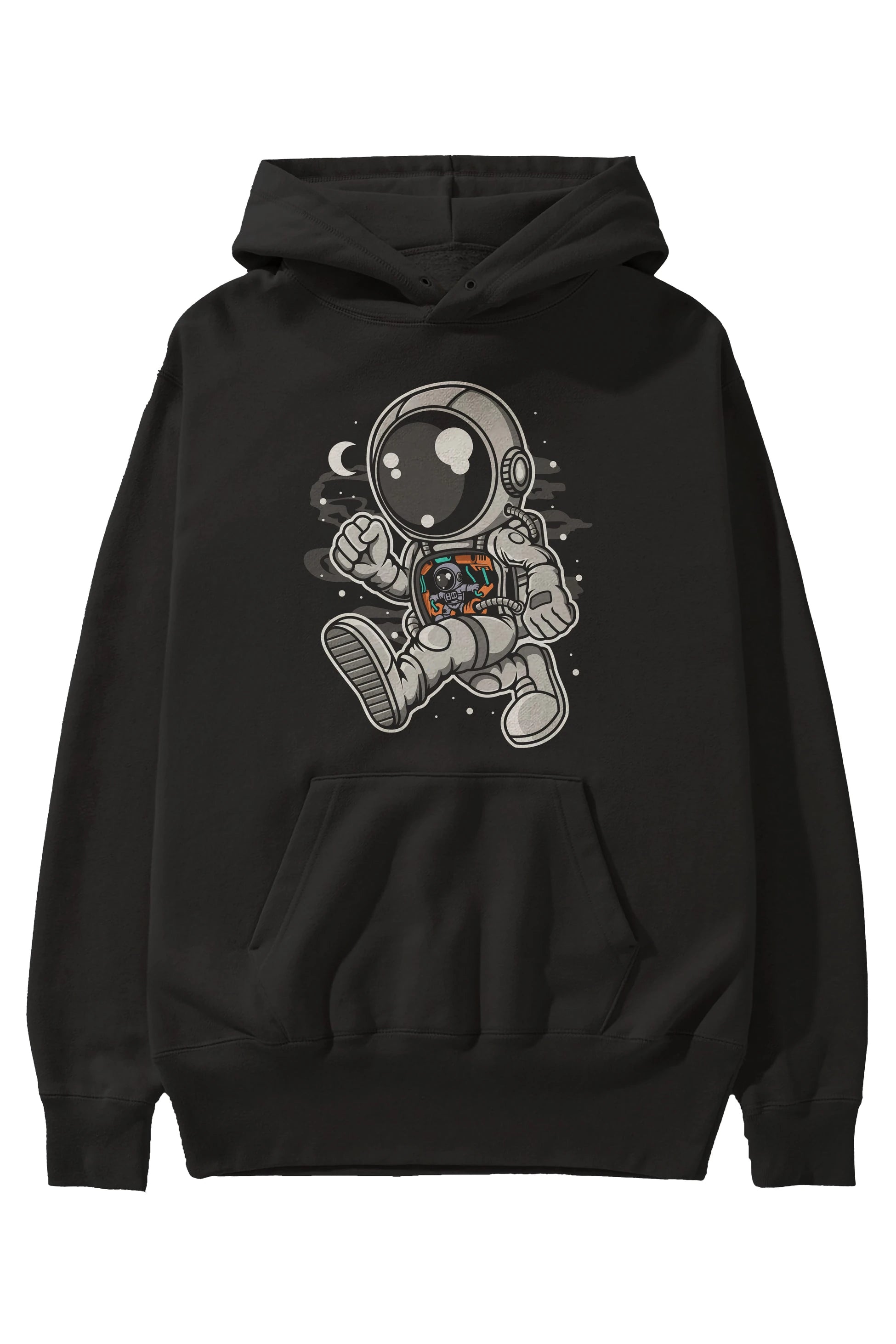 Astronaut Robotic Machine Ön Baskılı Hoodie Oversize Kapüşonlu Sweatshirt Erkek Kadın Unisex