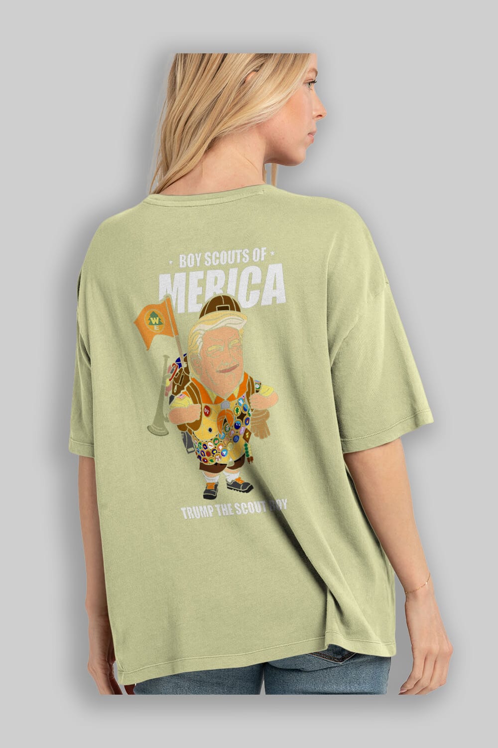Trump Scout Boy Arka Baskılı Oversize t-shirt Erkek Kadın Unisex %100 Pamuk tişort