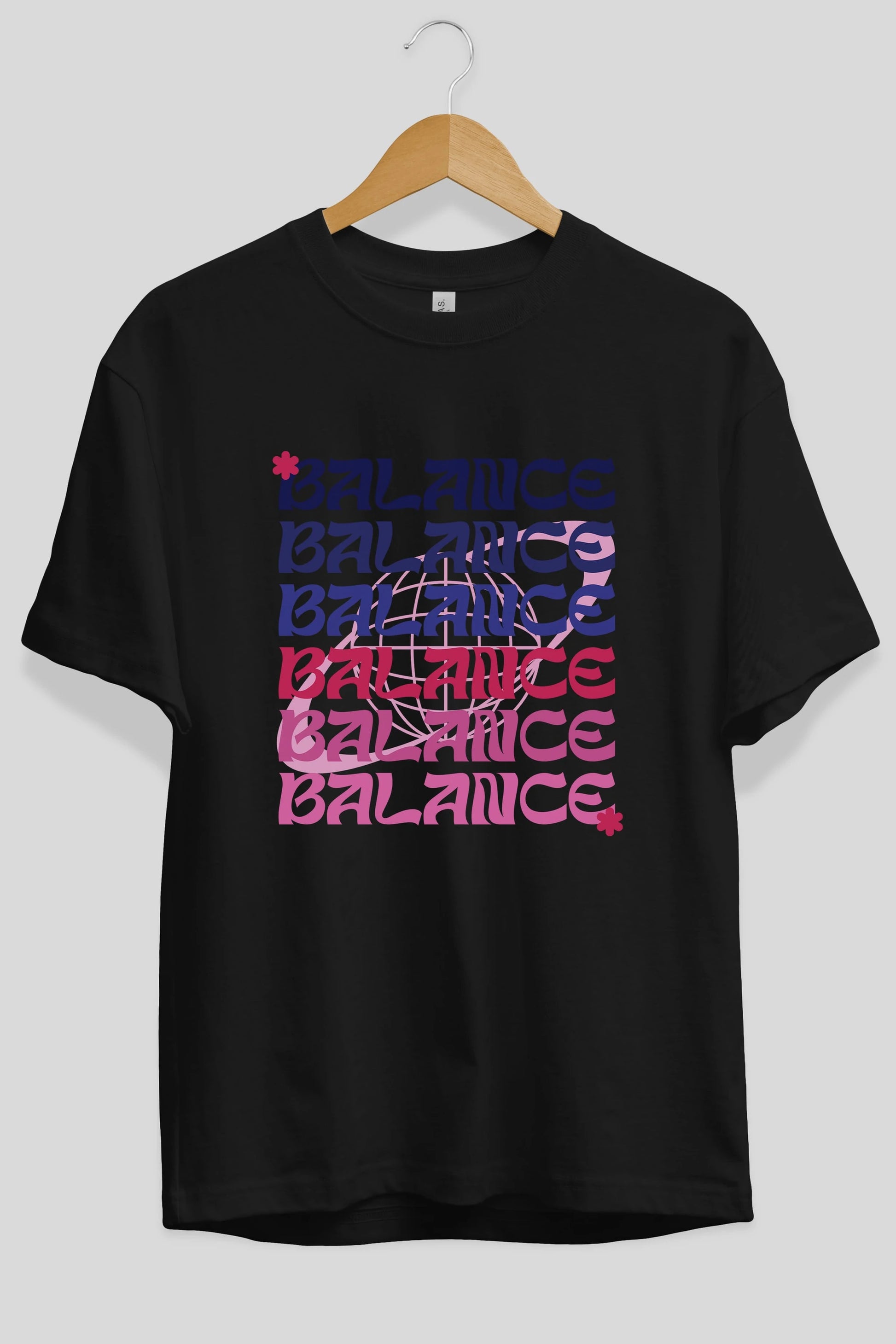 Balance Yazılı Ön Baskılı Oversize t-shirt Erkek Kadın Unisex