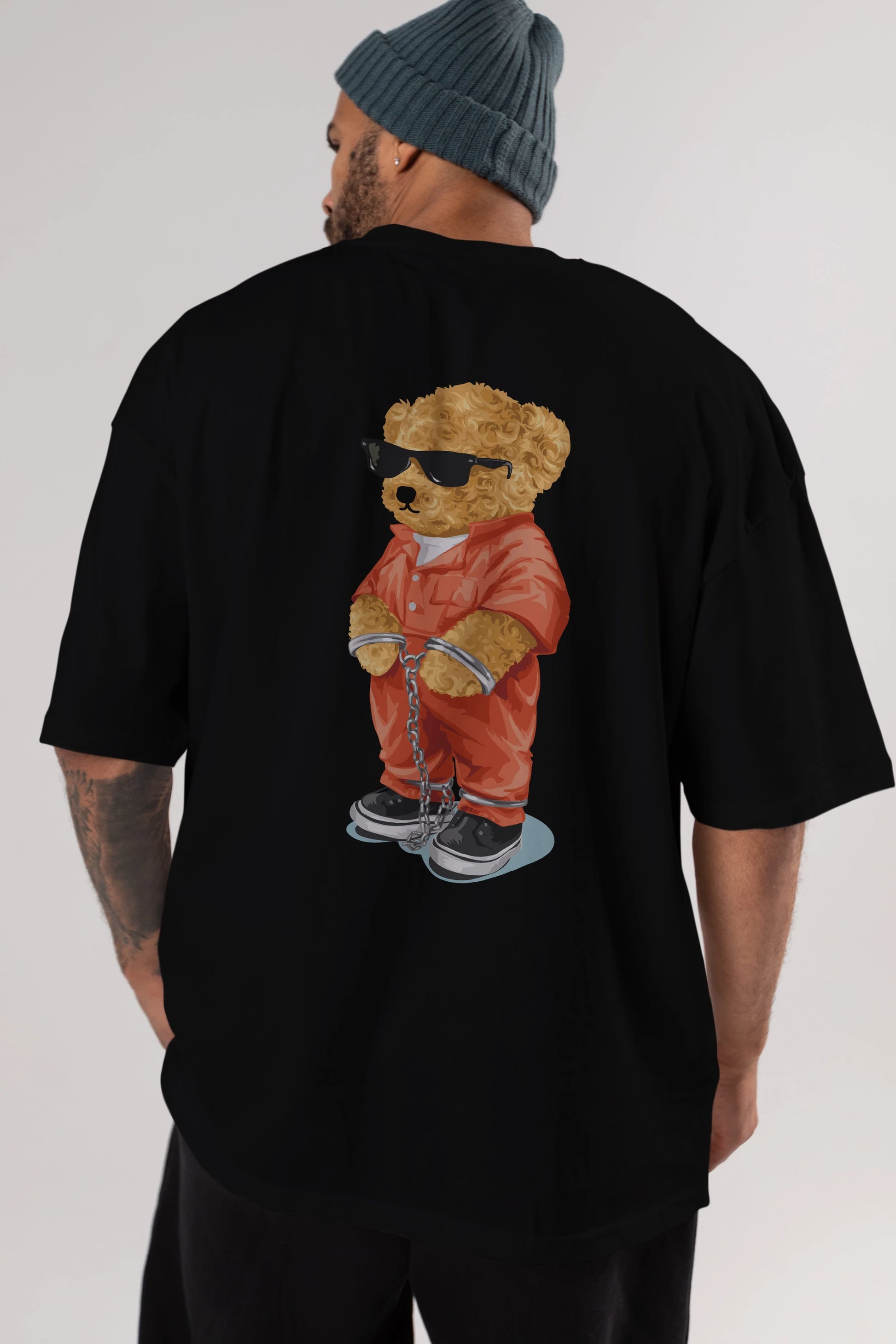 Teddy Bear Kodes Arka Baskılı Oversize t-shirt Erkek Kadın Unisex %100 Pamuk