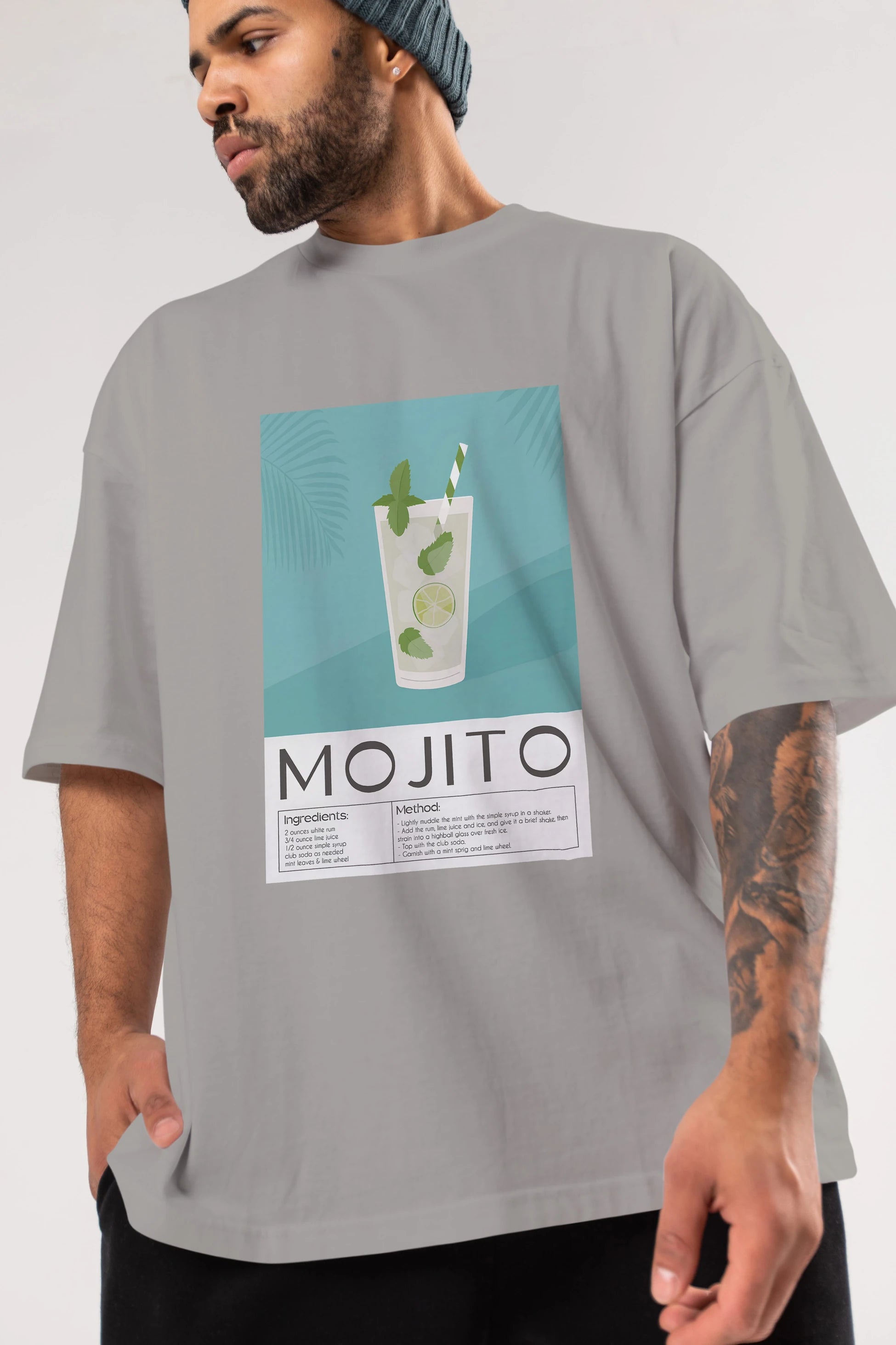 Mojito 4 Ön Baskılı Oversize t-shirt Erkek Kadın Unisex %100 Pamuk Bisiklet Yaka tişort