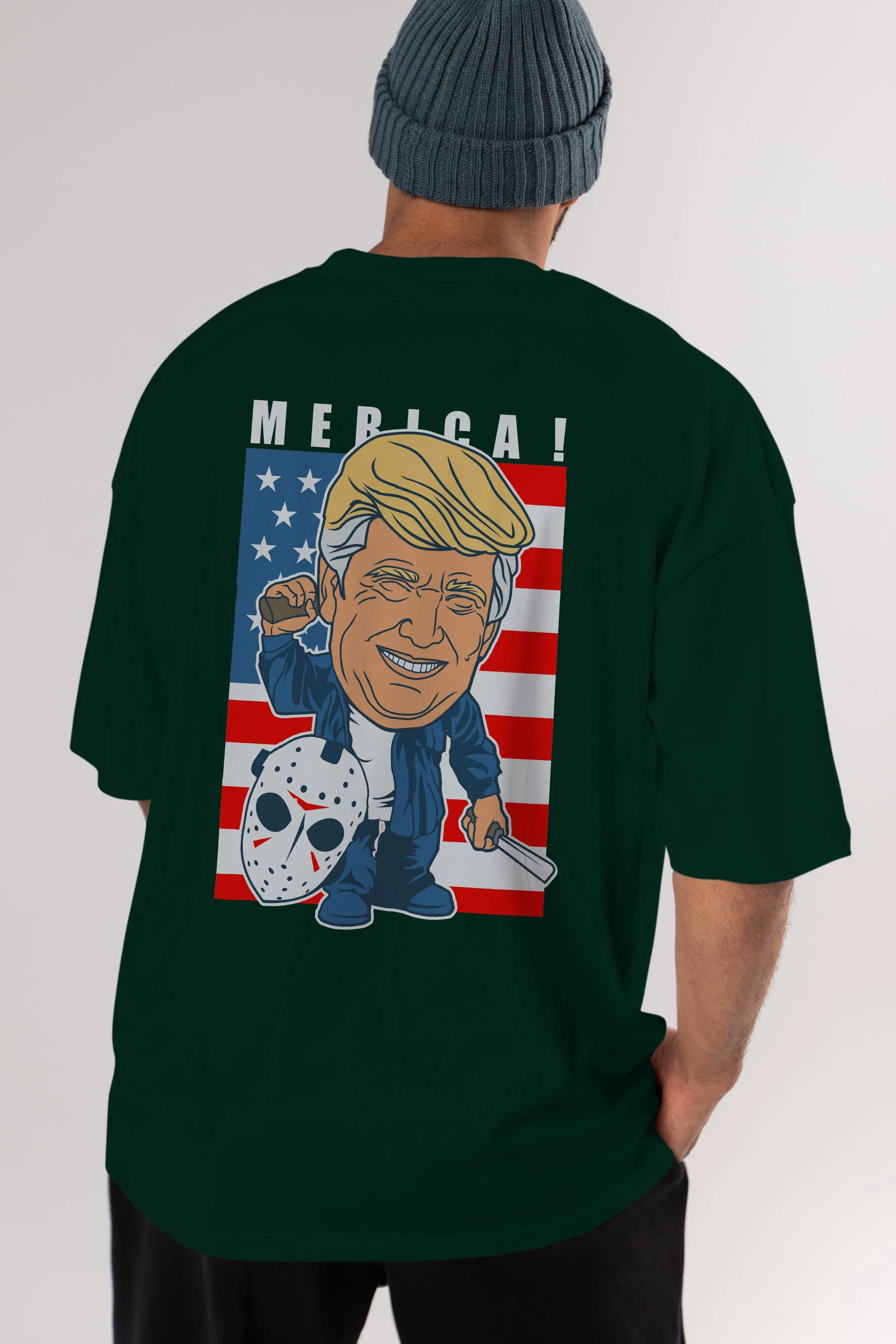 Jason Voorhess Trump Arka Baskılı Oversize t-shirt Erkek Kadın Unisex %100 Pamuk tişort