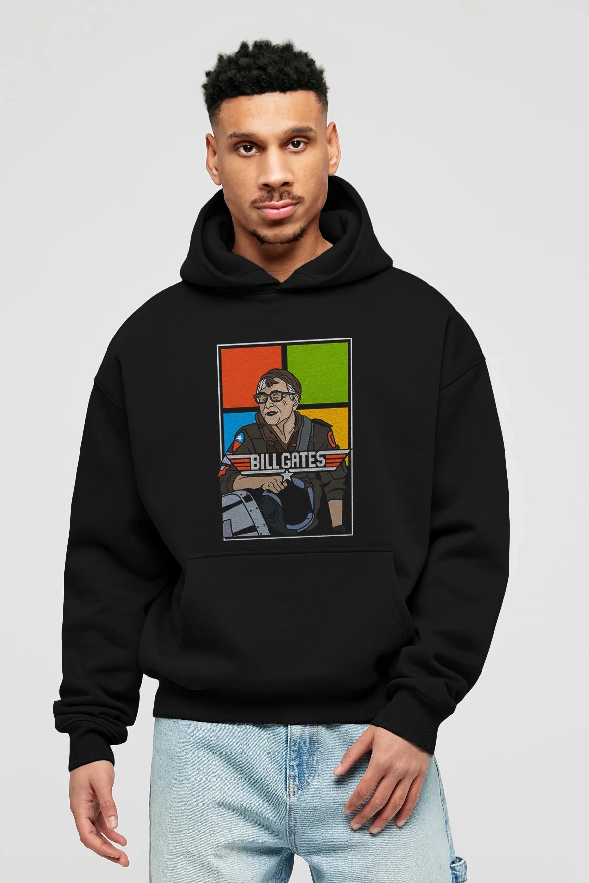 Bill Gates Top Gun Ön Baskılı Hoodie Oversize Kapüşonlu Sweatshirt Erkek Kadın Unisex