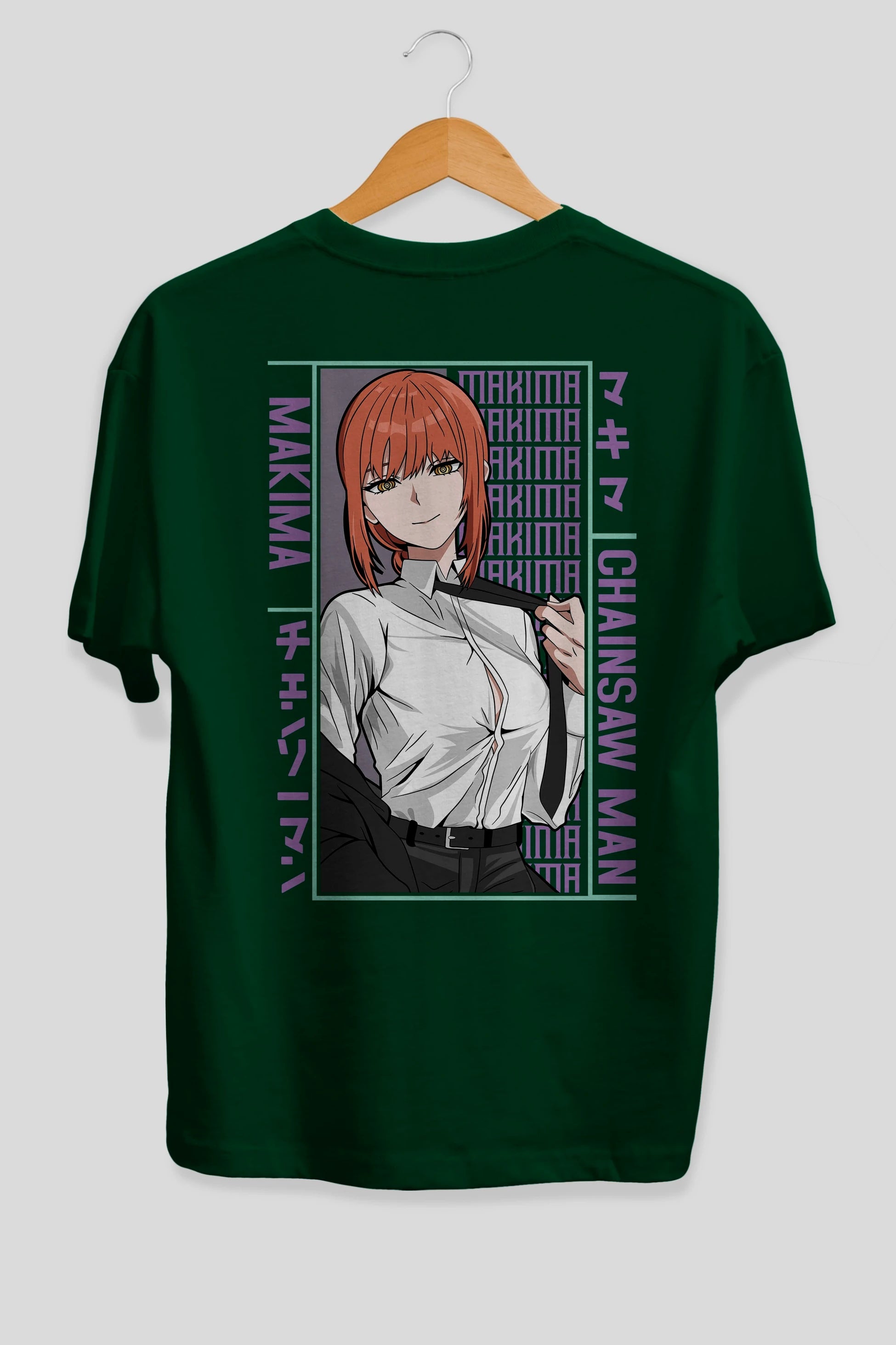 Makima Chain Saw Man Anime Arka Baskılı Oversize t-shirt Erkek Kadın Unisex