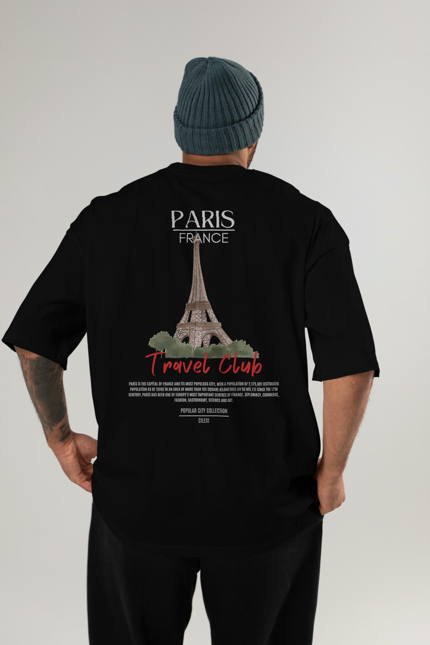 Paris France Arka Baskılı Oversize t-shirt Erkek Kadın Pamuk Bisiklet Yaka tişort