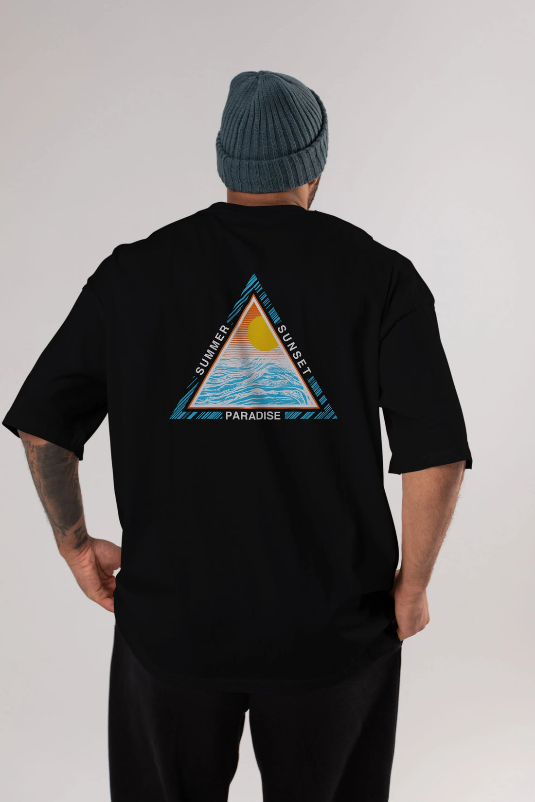 Summer Sunset Paradise Arka Baskılı Oversize t-shirt Erkek Kadın Unisex