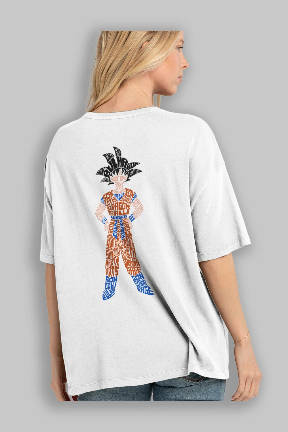 Goku Arka Baskılı Oversize t-shirt %100 pamuk Erkek Kadın Unisex
