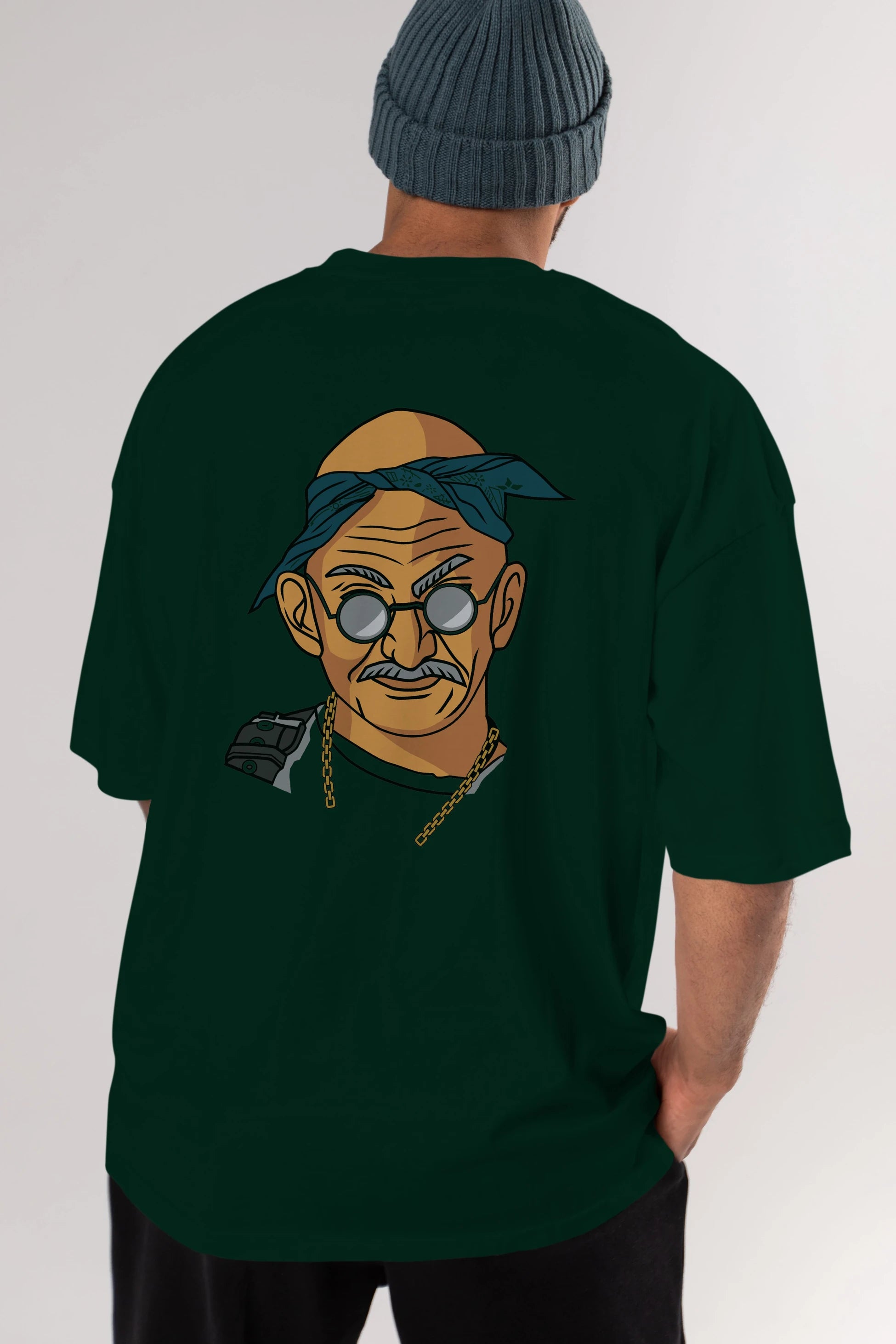 Tupac Gandhi Arka Baskılı Oversize t-shirt Erkek Kadın Unisex %100 Pamuk tişort