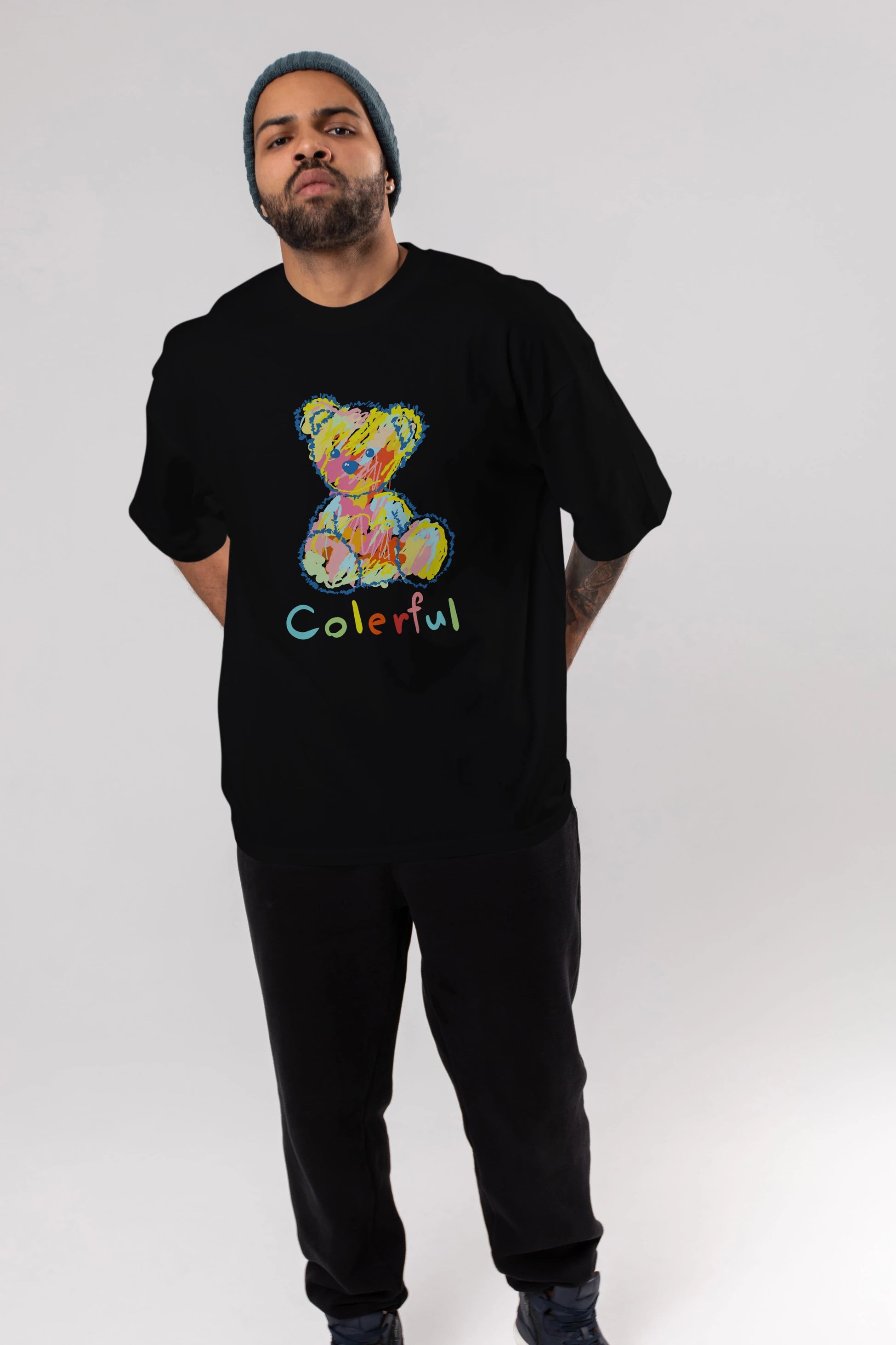 Colerful Bear Ön Baskılı Oversize t-shirt Erkek Kadın Unisex