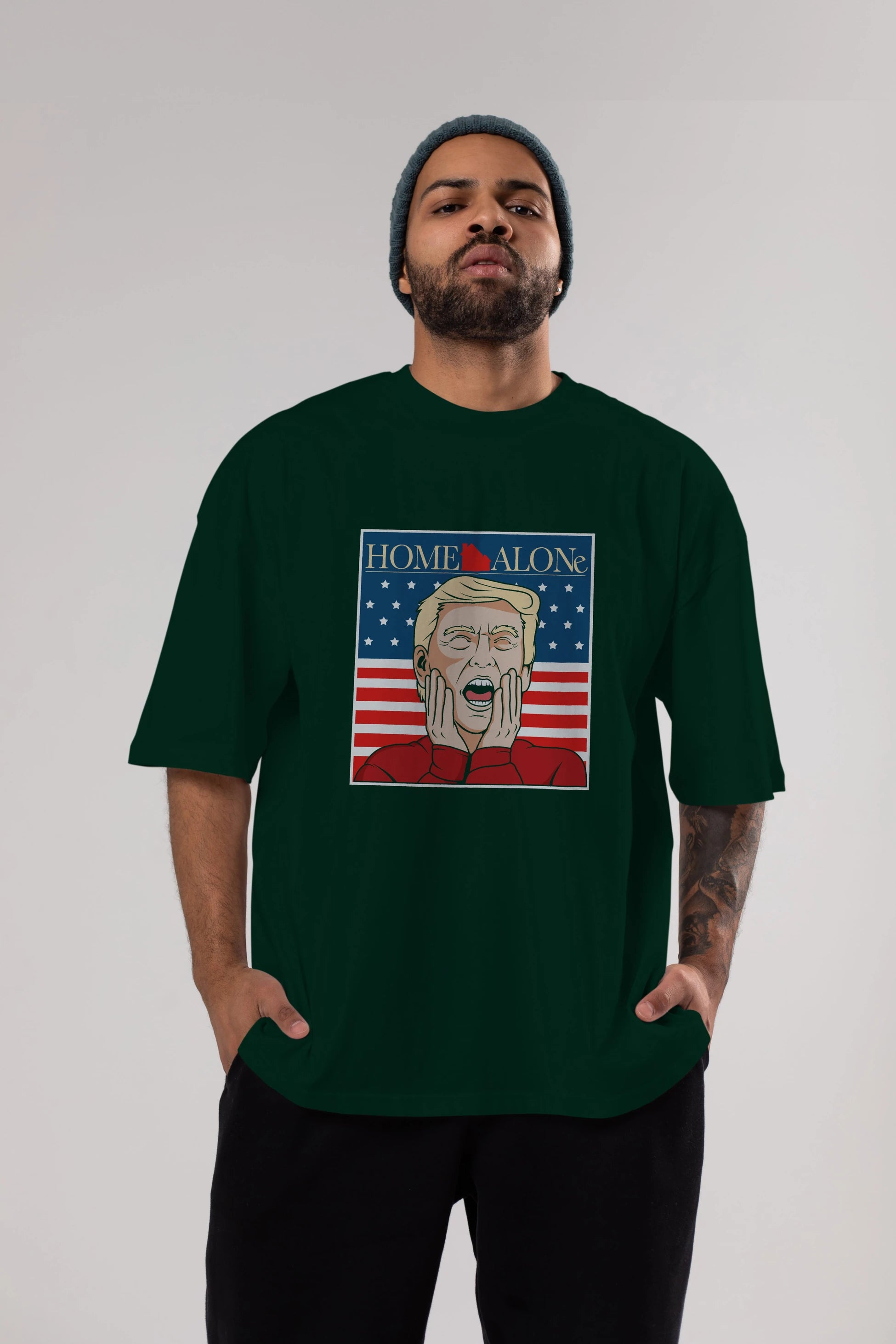Home Alone Trump Ön Baskılı Oversize t-shirt Erkek Kadın Unisex %100 Pamuk tişort