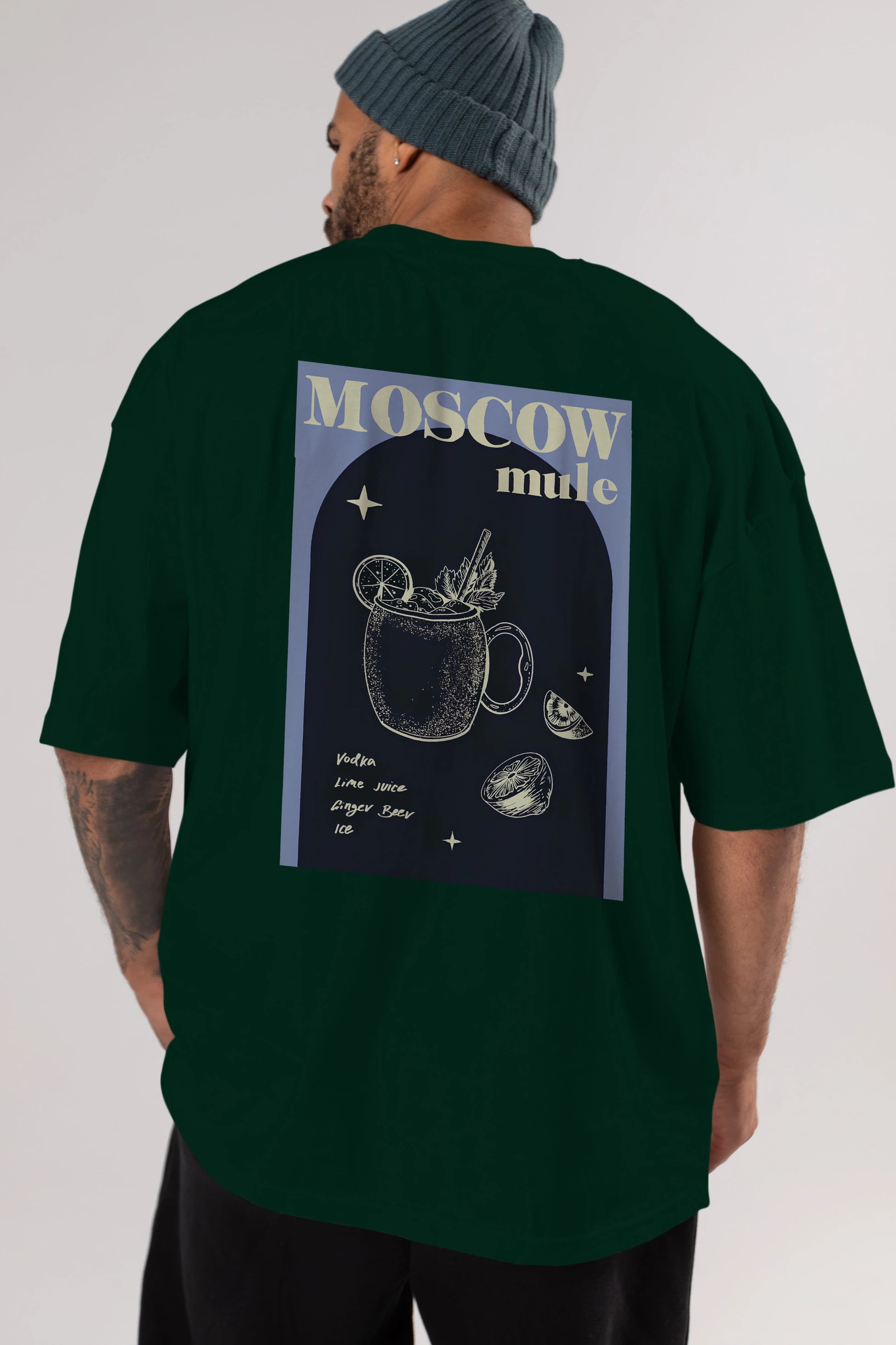 Moscow Mule Arka Baskılı Oversize t-shirt Erkek Kadın Unisex %100 Pamuk Bisiklet Yaka tişort