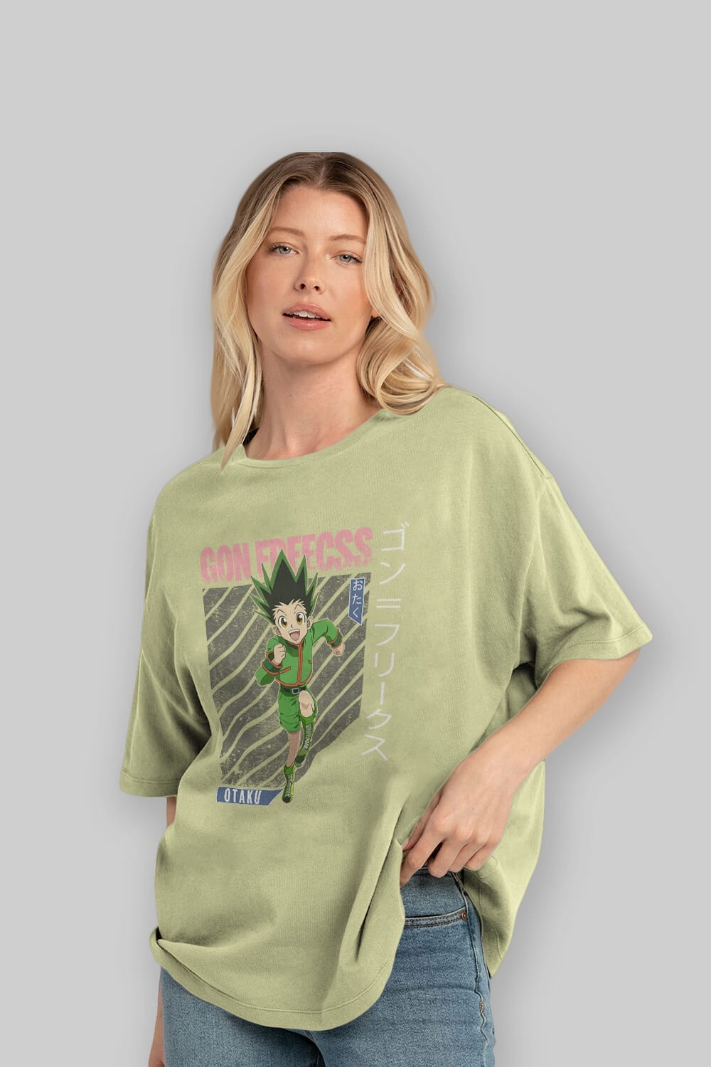 Gon Freecss HUNTER X HUNTER Anime Ön Baskılı Oversize t-shirt %100 pamuk Erkek Kadın Unisex