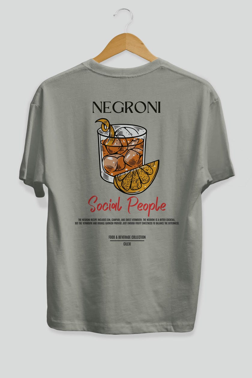 Negroni Kokteyl Serisi Baskılı Oversize t-shirt Erkek Kadın Unisex %100 Pamuk Bisiklet Yaka tişort