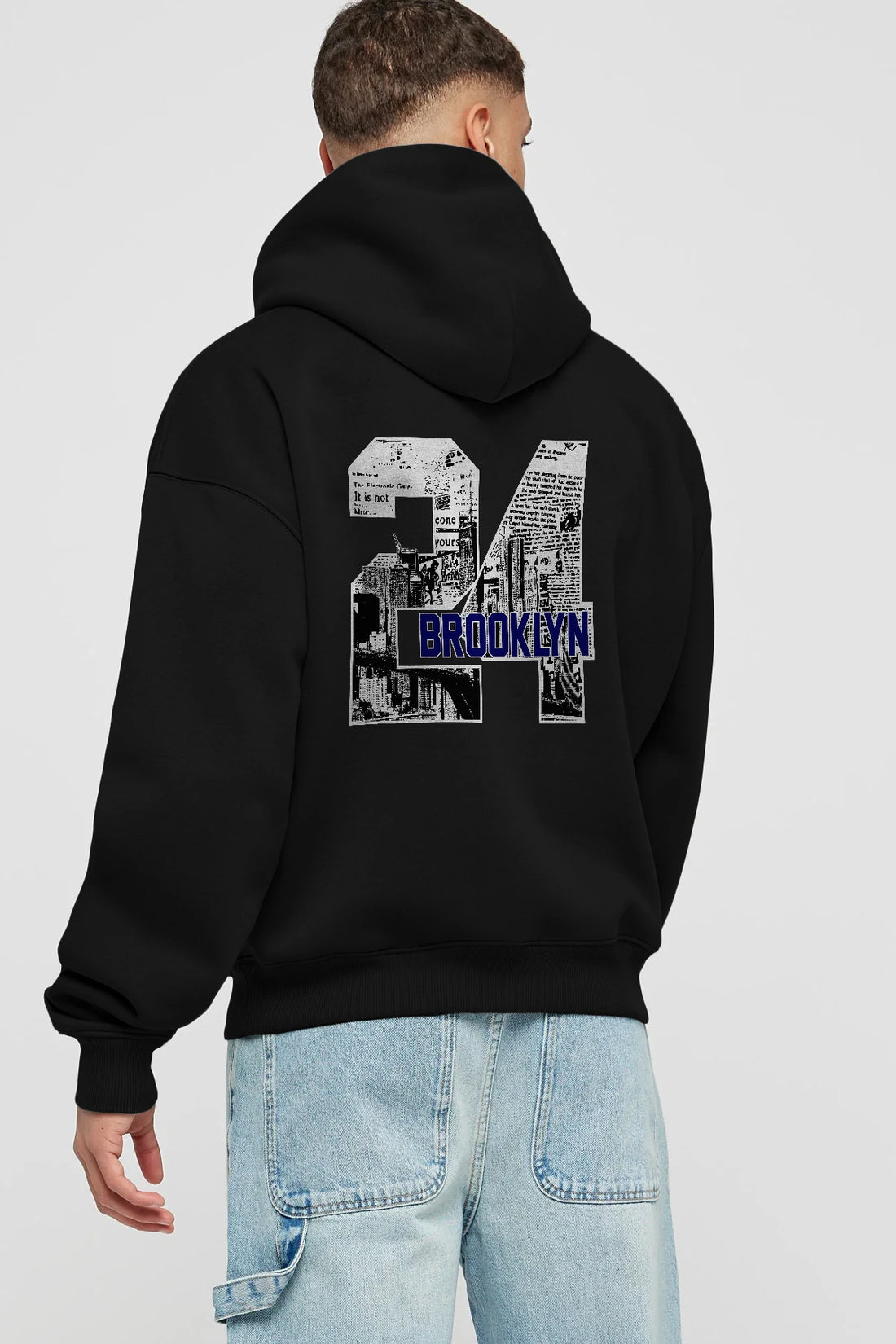 Brooklyn 24 Arka Baskılı Hoodie Oversize Kapüşonlu Sweatshirt Erkek Kadın Unisex