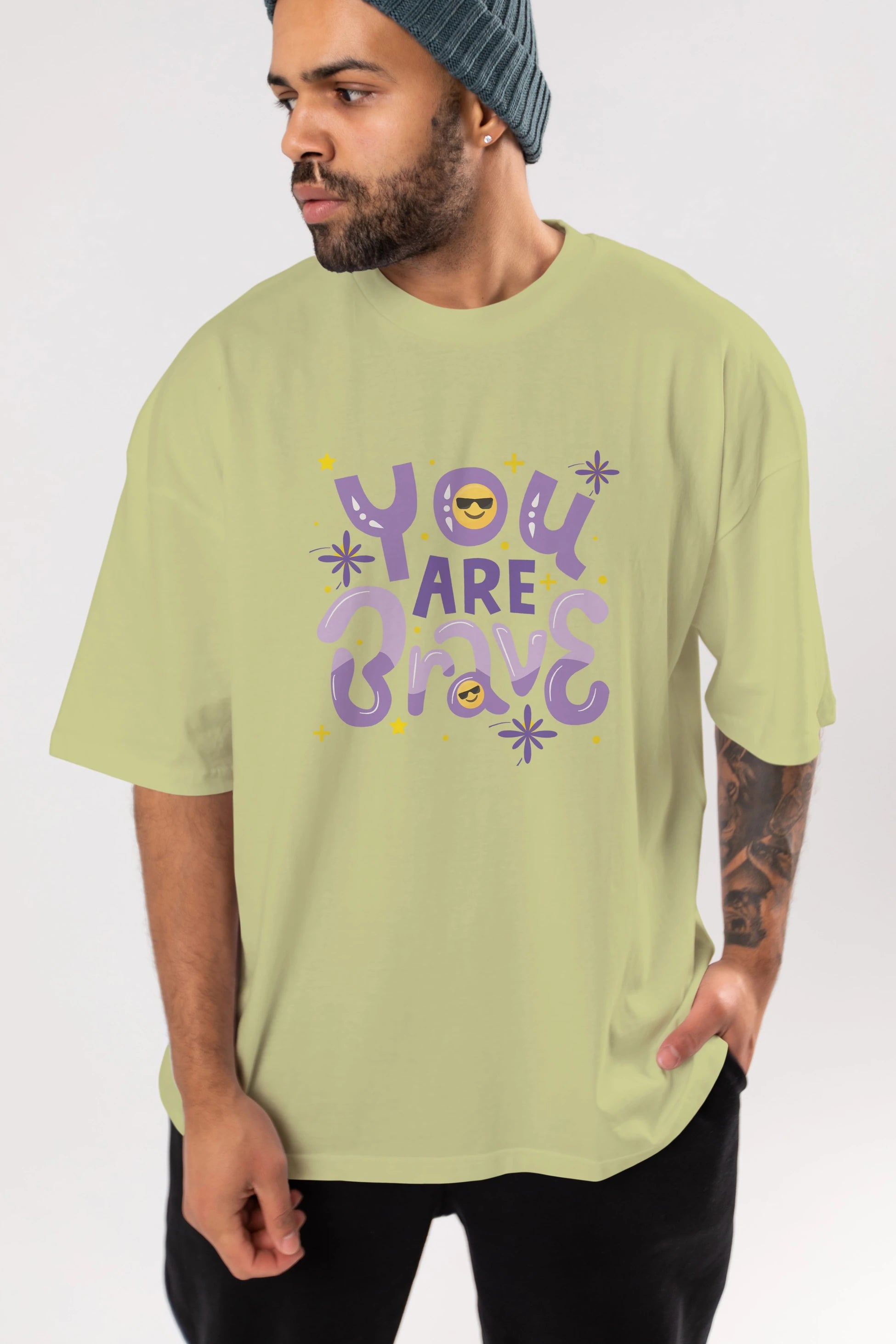 You Are Brave Yazılı Ön Baskılı Oversize t-shirt Erkek Kadın Unisex