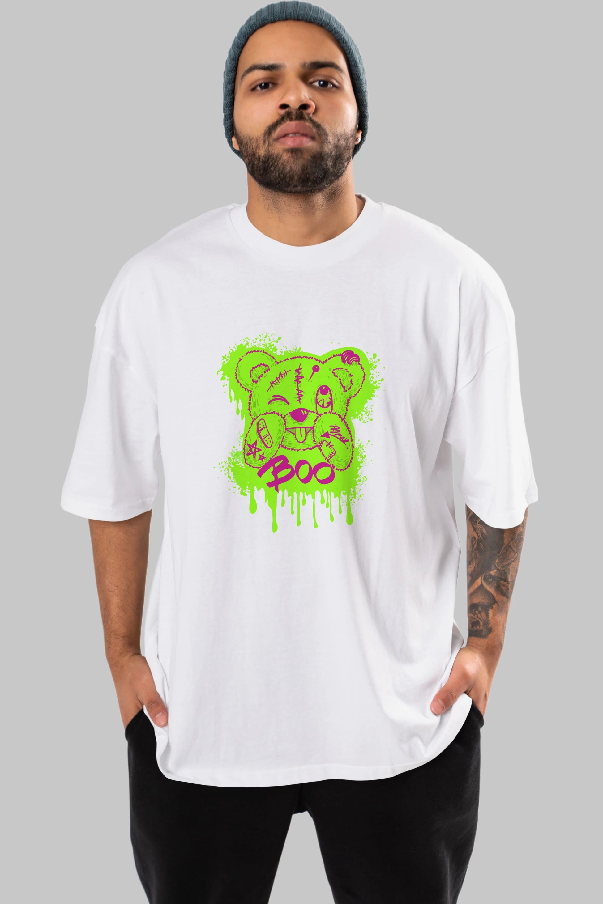 Boo  Bear Ön Baskılı Oversize t-shirt Erkek Kadın Unisex