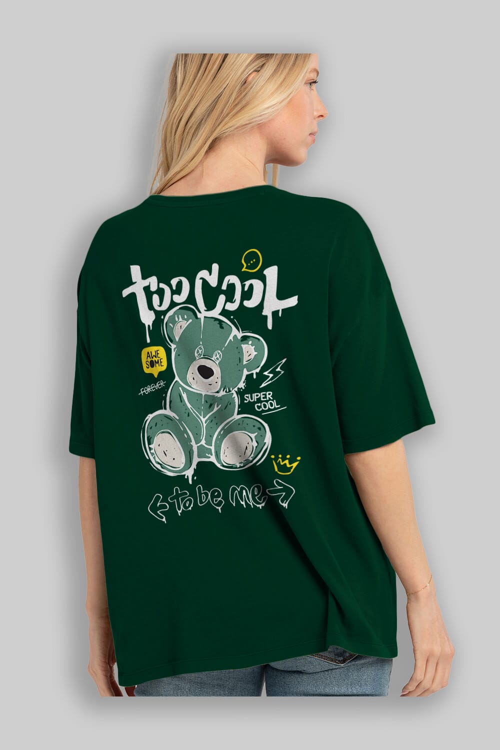 Too Cool Bear Arka Baskılı Oversize t-shirt Erkek Kadın Unisex