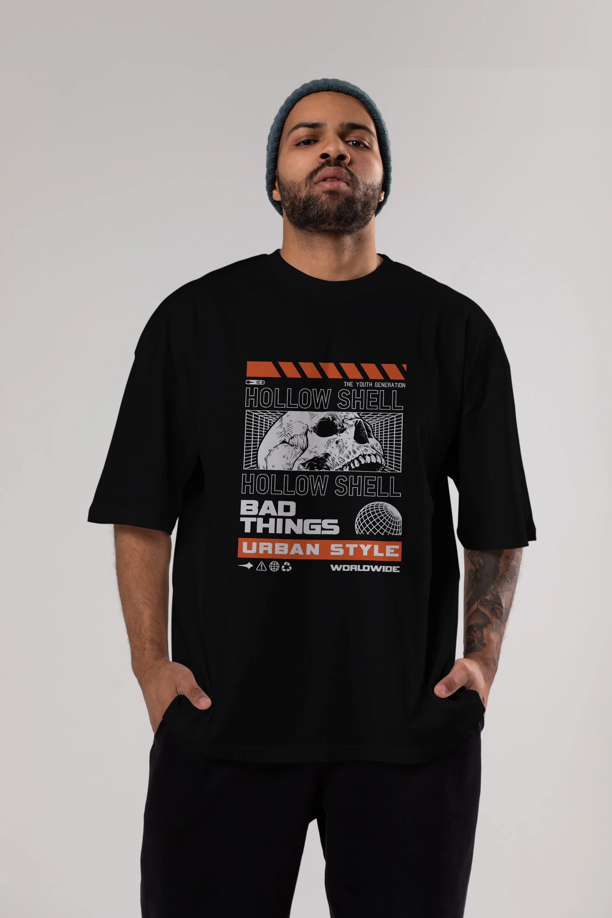 Hollow Shell Ön Baskılı Oversize t-shirt Erkek Kadın Unisex