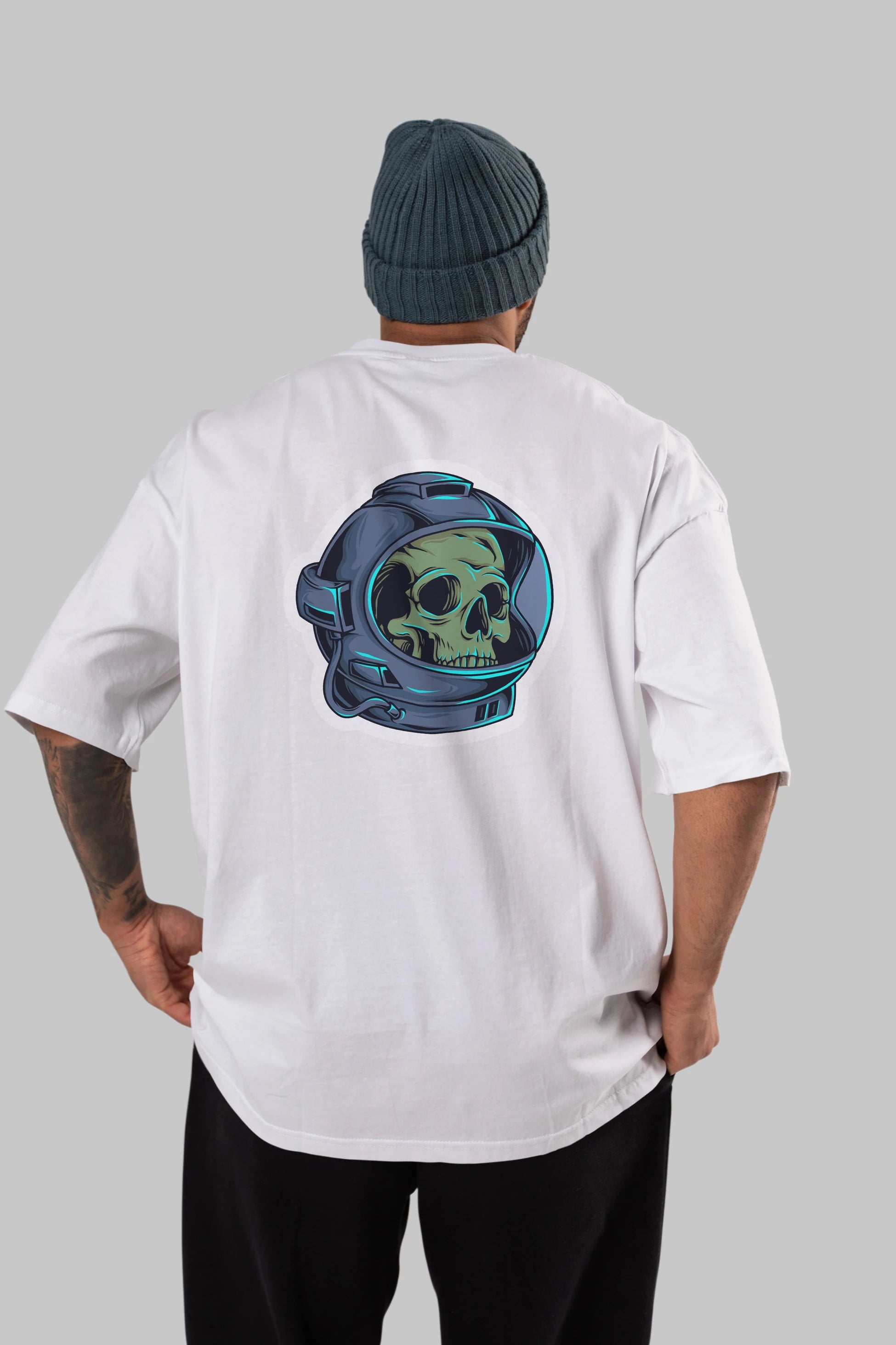 Astroskull Sticker Arka Baskılı Oversize t-shirt Erkek Kadın Unisex