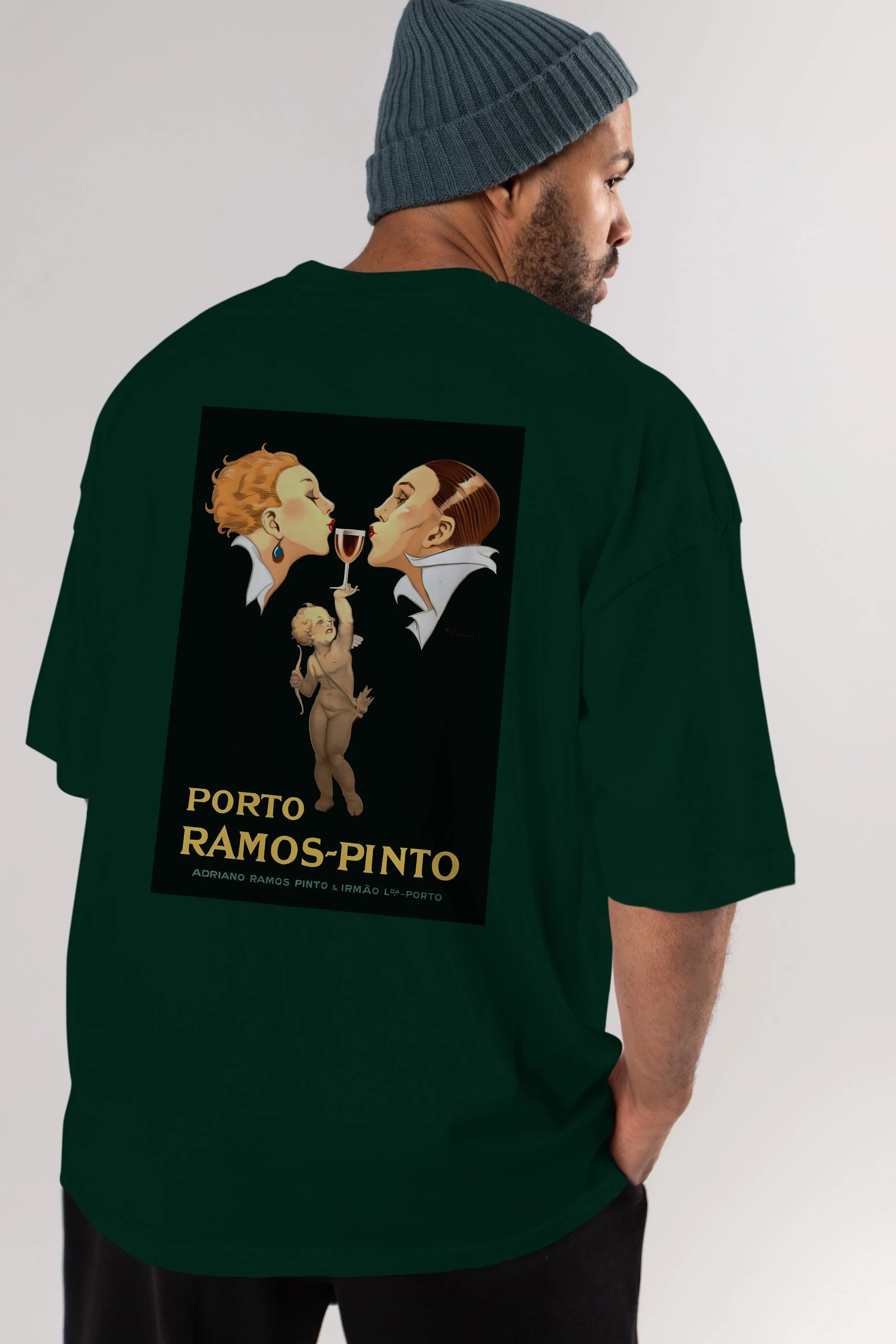 Porto Ramos Pinto Arka Baskılı Oversize t-shirt Erkek Kadın Unisex %100 Pamuk Bisiklet Yaka tişort