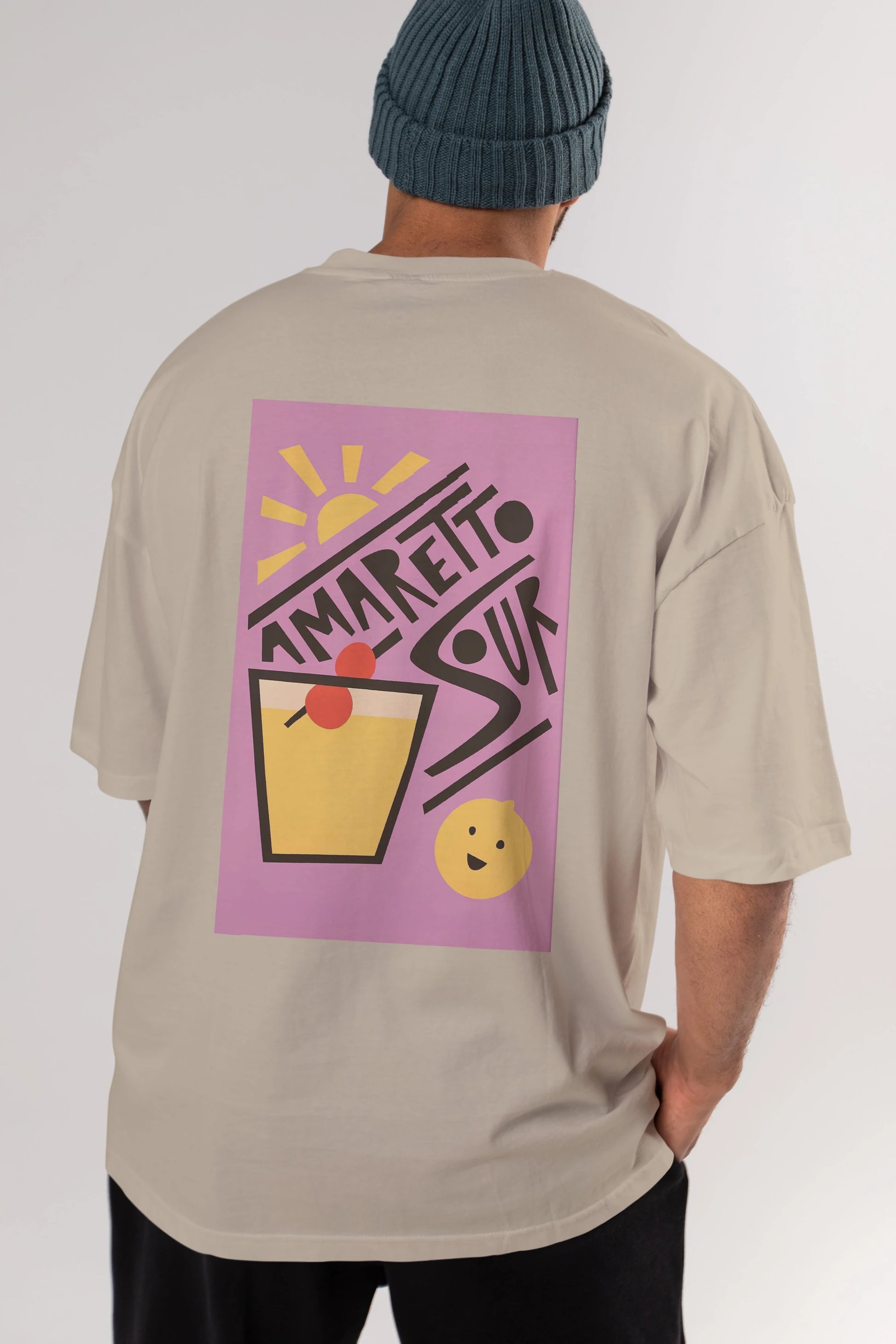 Amaretto Sour Arka Baskılı Oversize t-shirt Erkek Kadın Unisex %100 Pamuk Bisiklet Yaka tişort