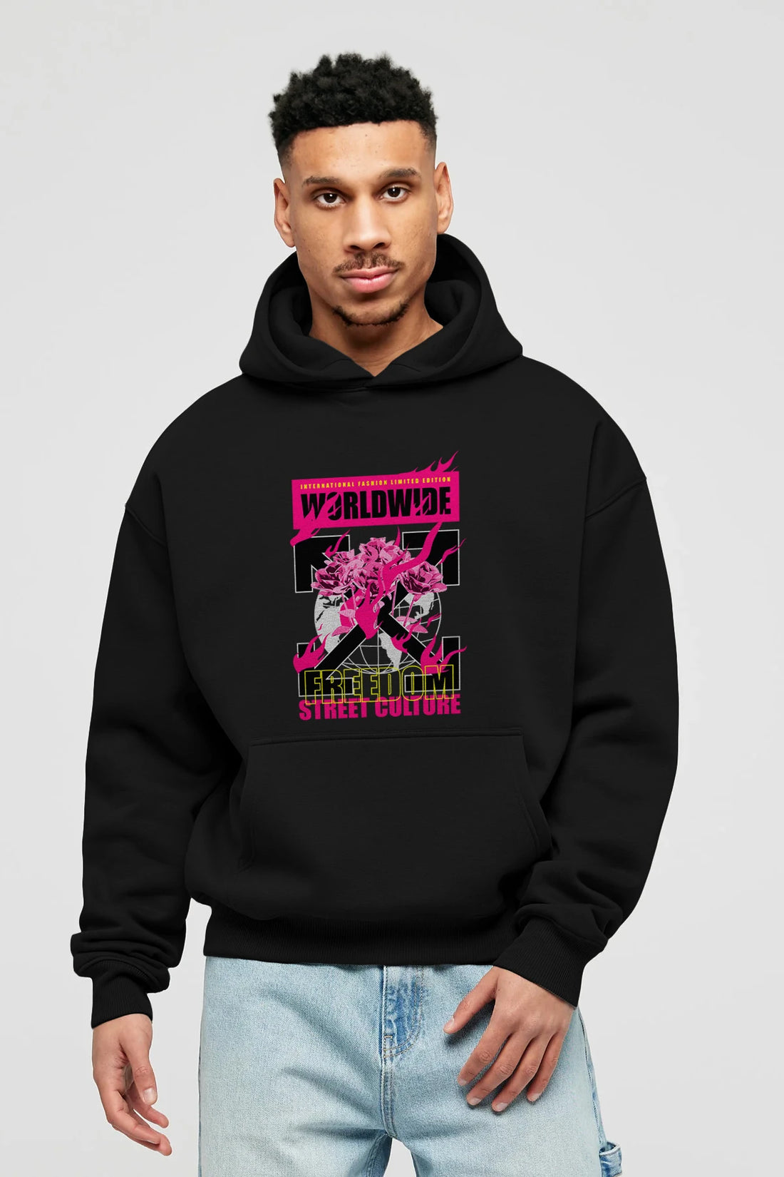 Freedom Street Culture Ön Baskılı Hoodie Oversize Kapüşonlu Sweatshirt Erkek Kadın Unisex