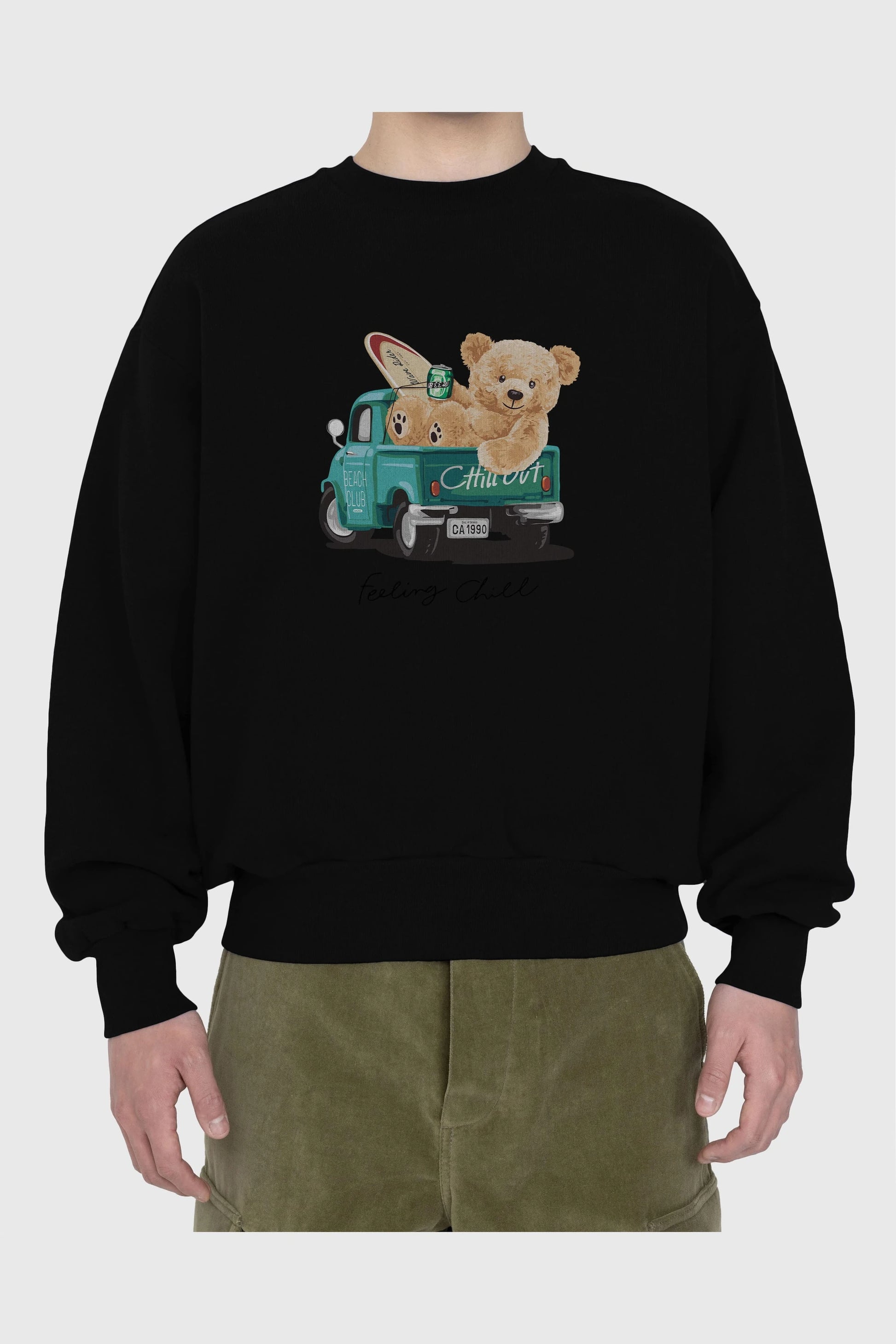 Teddy Bear Chill Out Ön Baskılı Oversize Sweatshirt Erkek Kadın Unisex