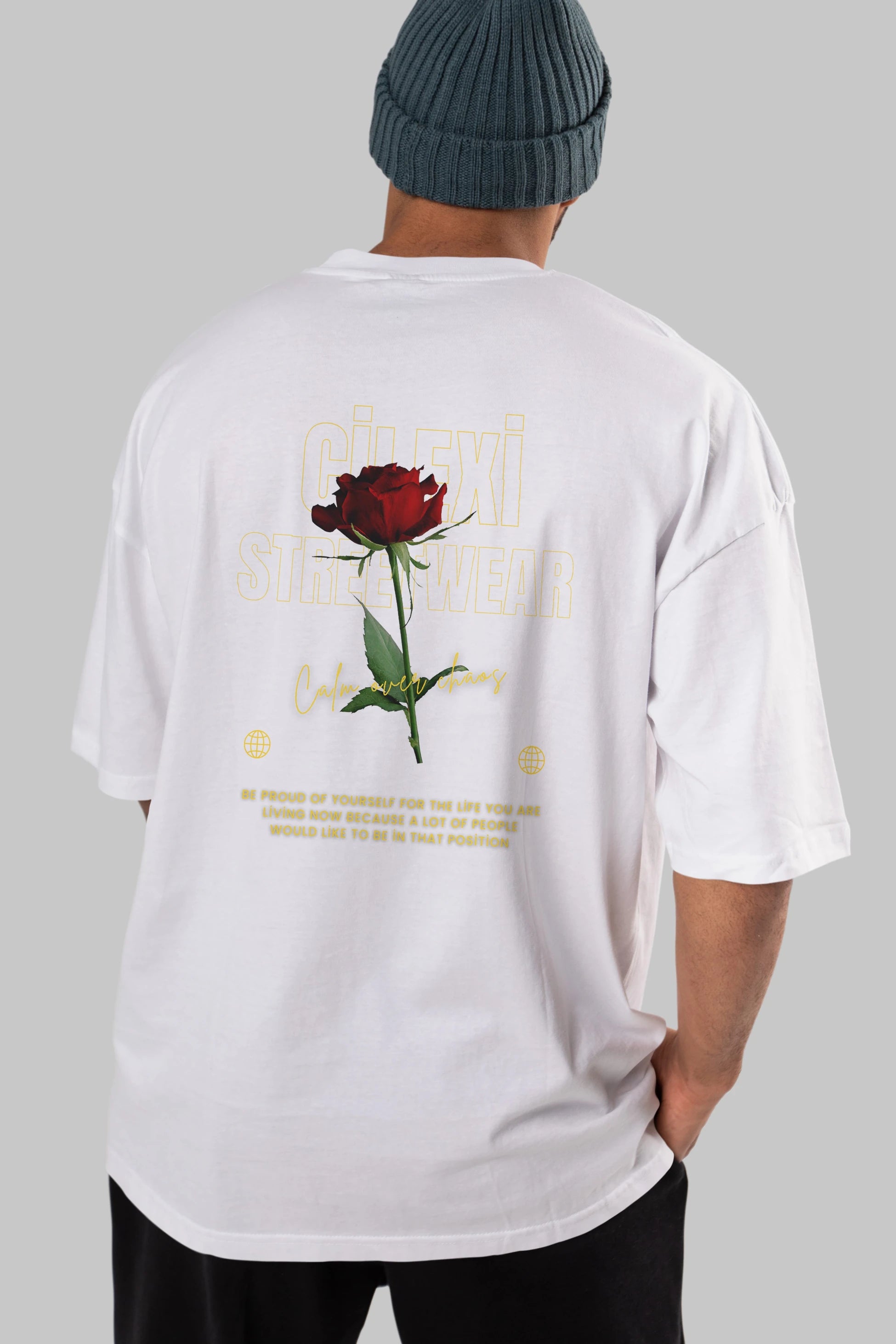 Rose Cilexi Streetwear Arka Baskılı Oversize t-shirt Erkek Kadın Unisex
