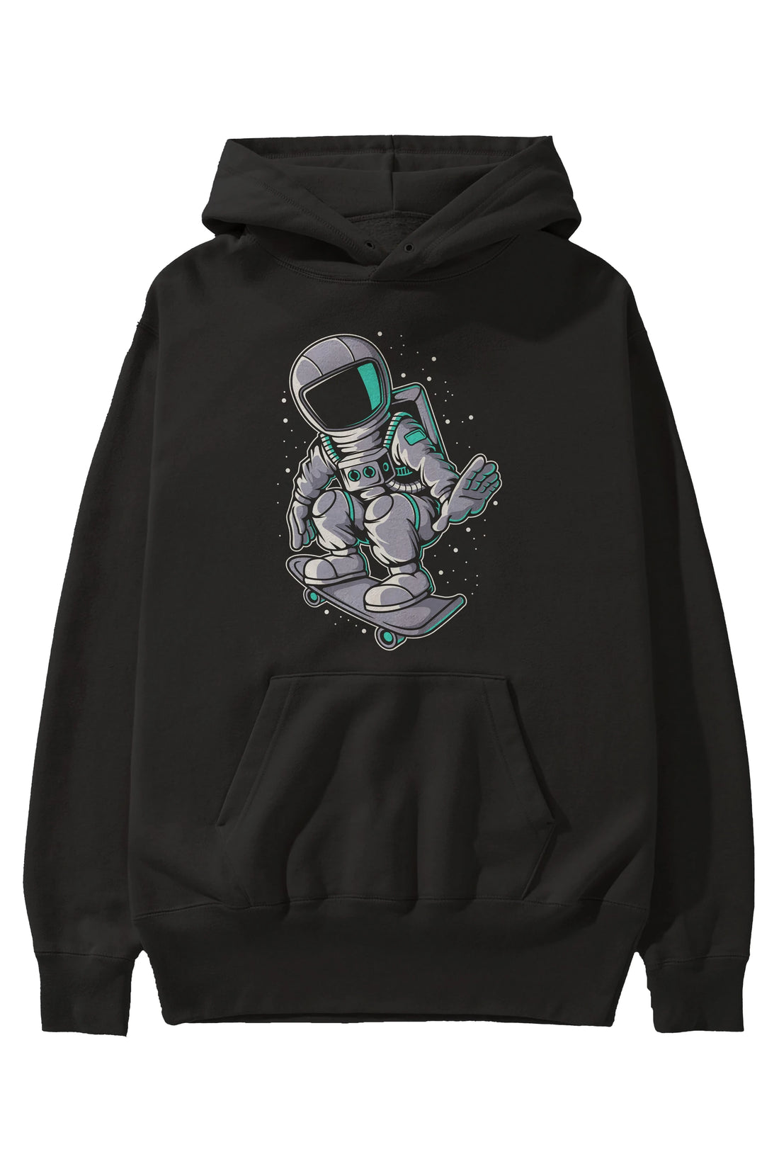 Astronaut Skater Ön Baskılı Hoodie Oversize Kapüşonlu Sweatshirt Erkek Kadın Unisex