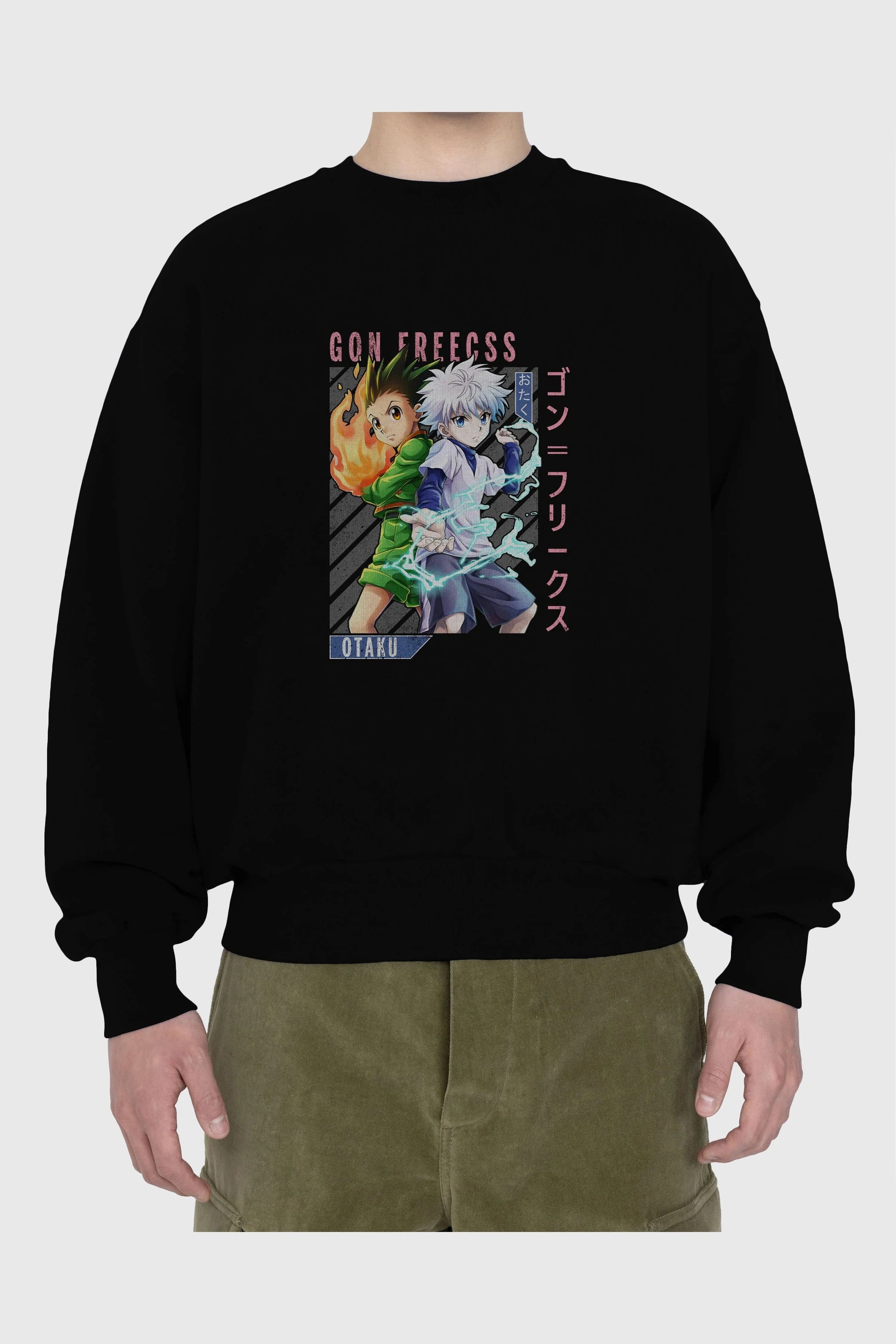 Gon Freecss HUNTER X HUNTER 1 Anime Ön Baskılı Oversize Sweatshirt Erkek Kadın Unisex